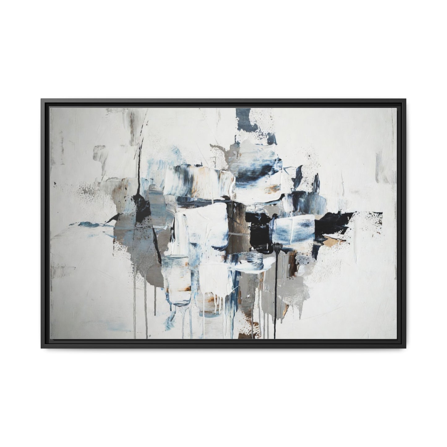 Framed Abstract Canvas Art — Blue Neutral Modern Wall Print