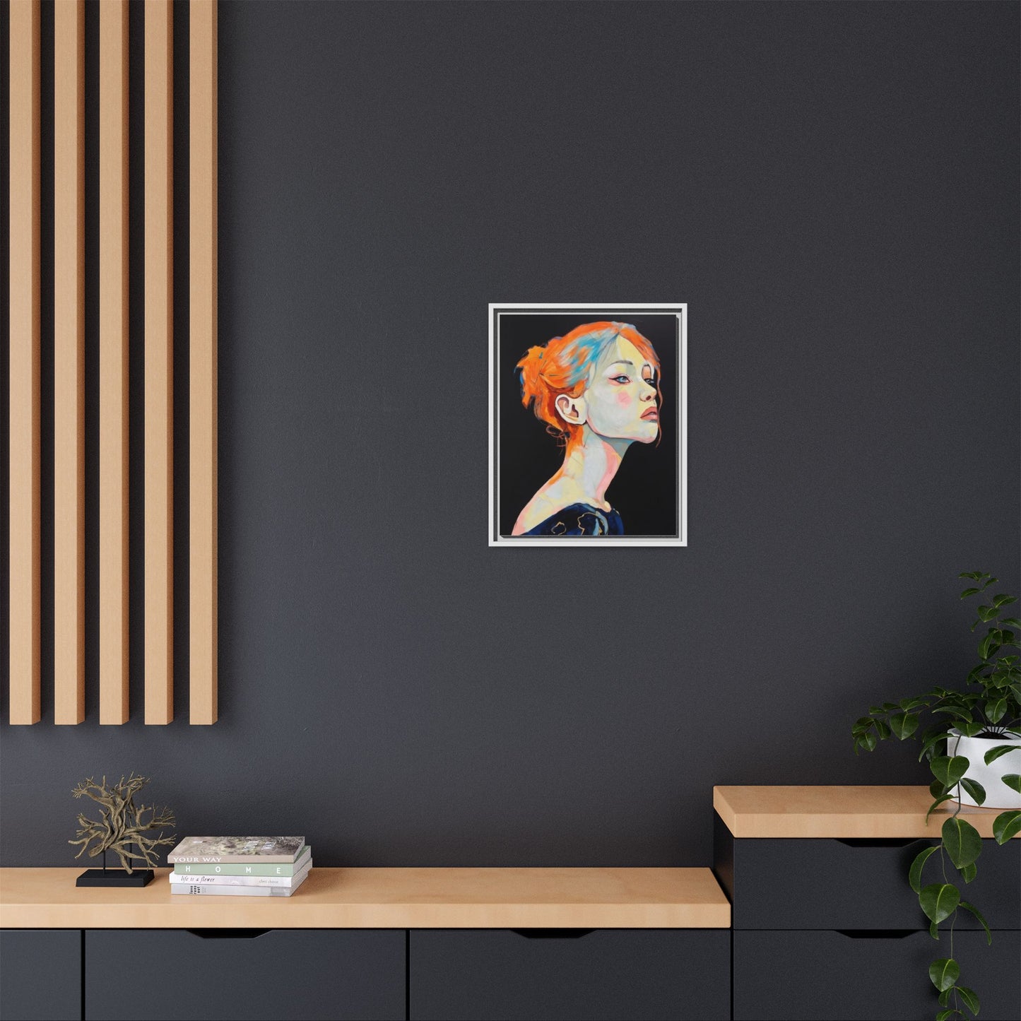 Framed Matte Canvas Portrait — Vibrant Multi‑Color Woman Wall Art