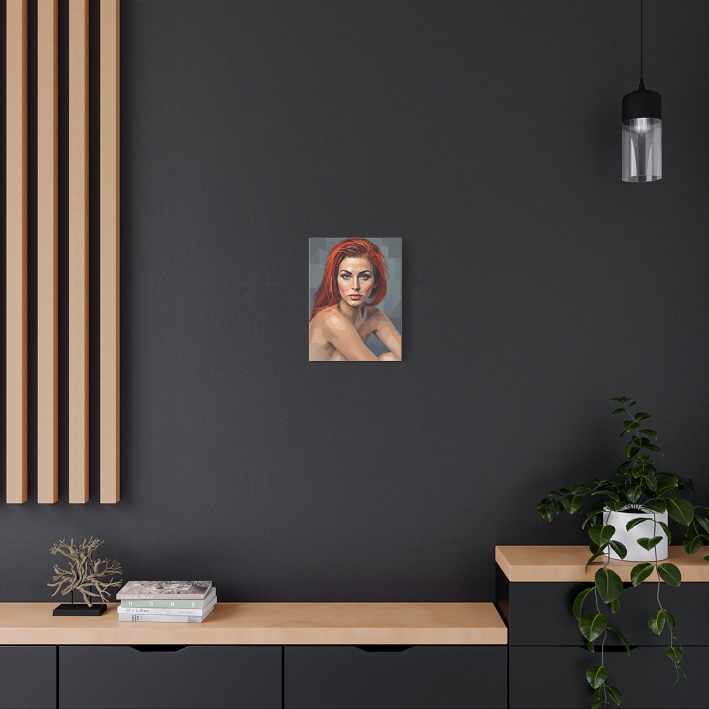 Geometric Redhead Portrait Matte Canvas Print — Modern Pop Art Wall Decor