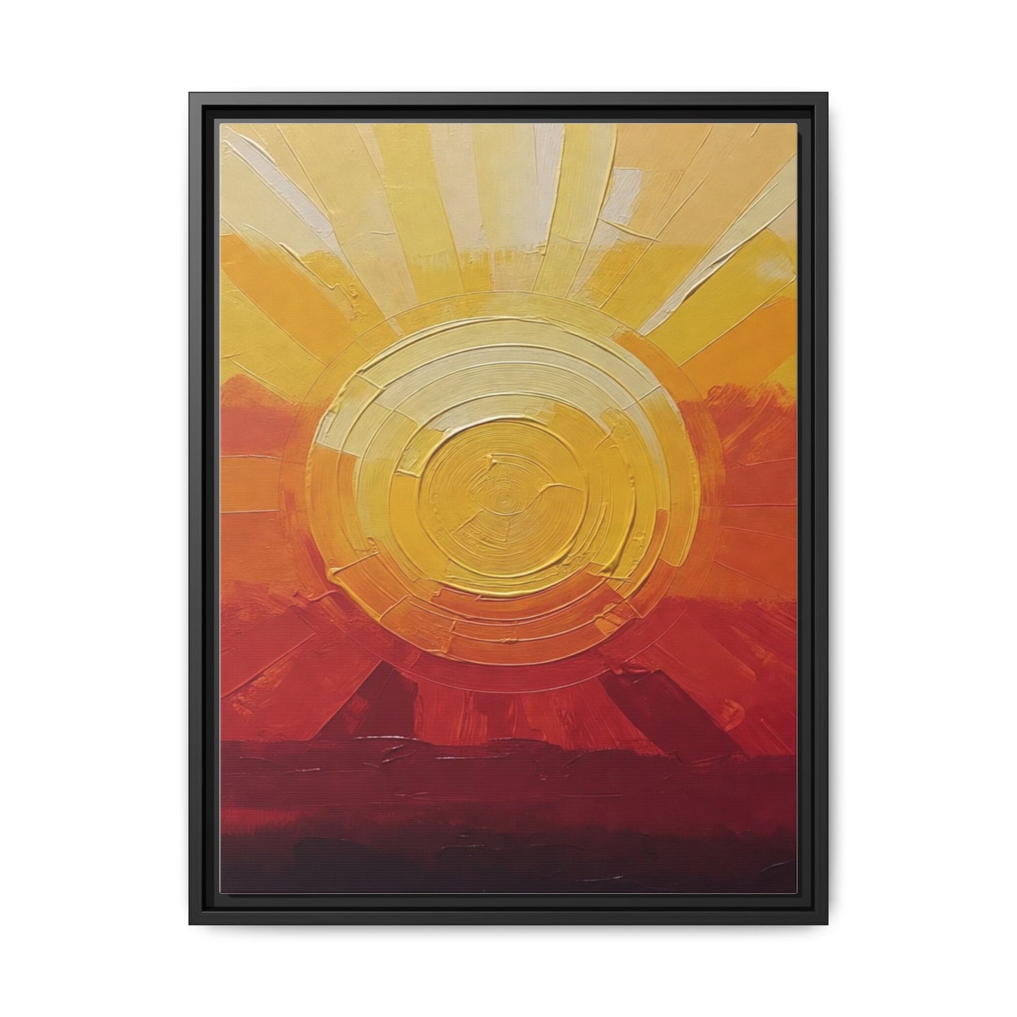 Sunburst Abstract Framed Canvas Art — Matte Multi‑Color Wall Print