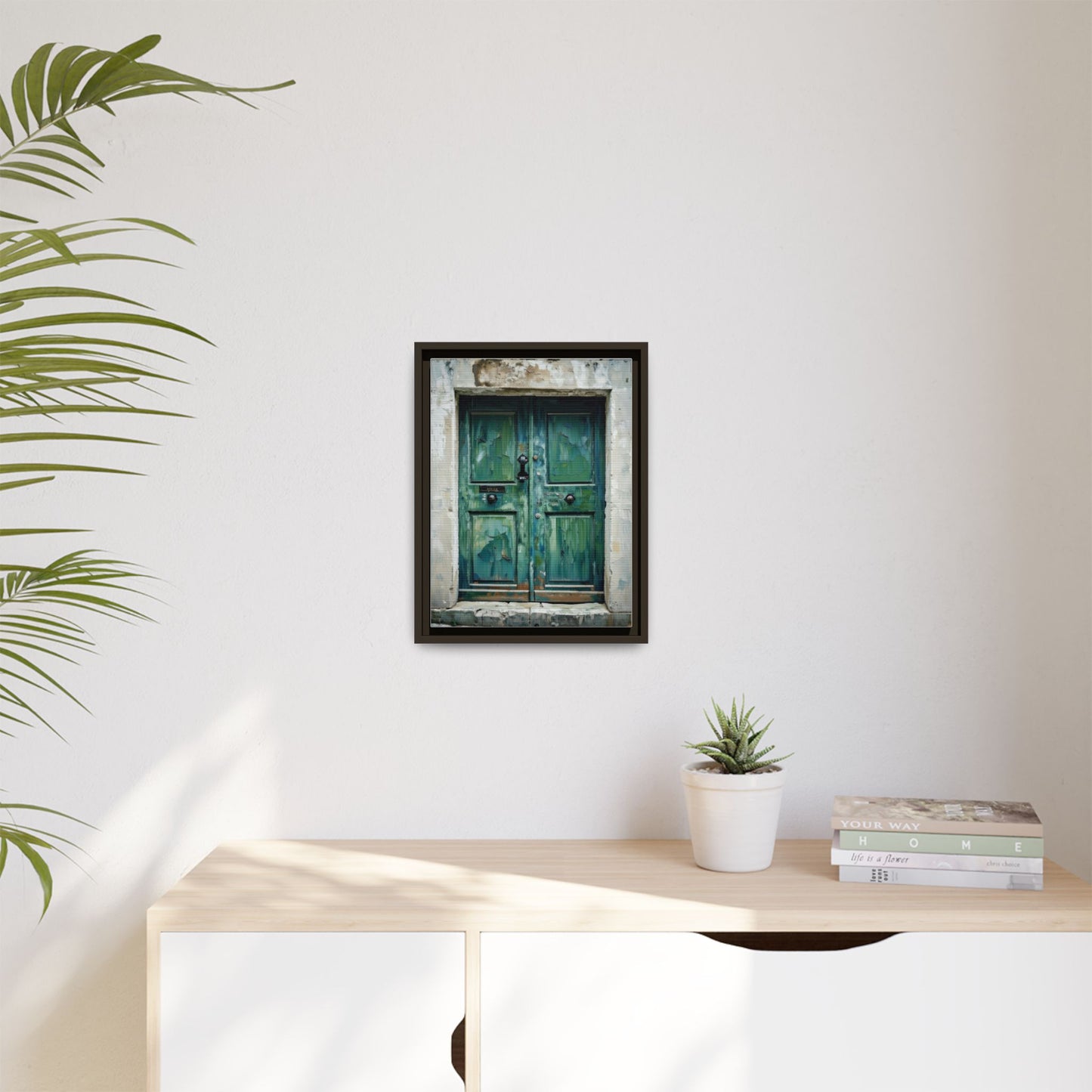 Framed Matte Canvas Art — Weathered Green Door Wall Print