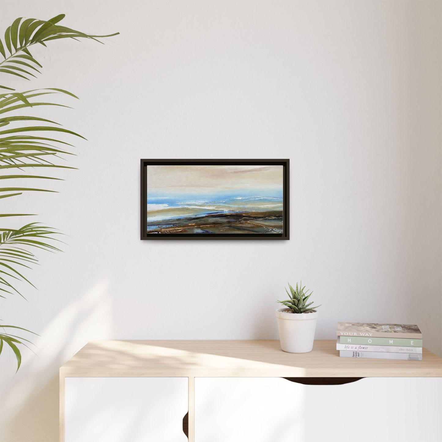 Framed Abstract Seascape Matte Canvas — Coastal Blue & Earth Tone Wall Art