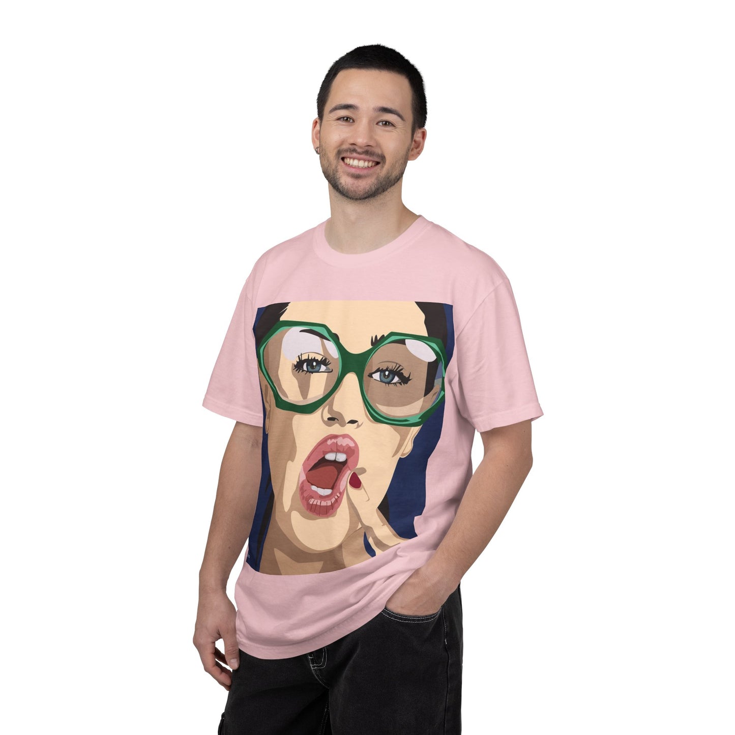 Pop Art Woman Graphic T‑Shirt — Retro Chic Green Glasses Design