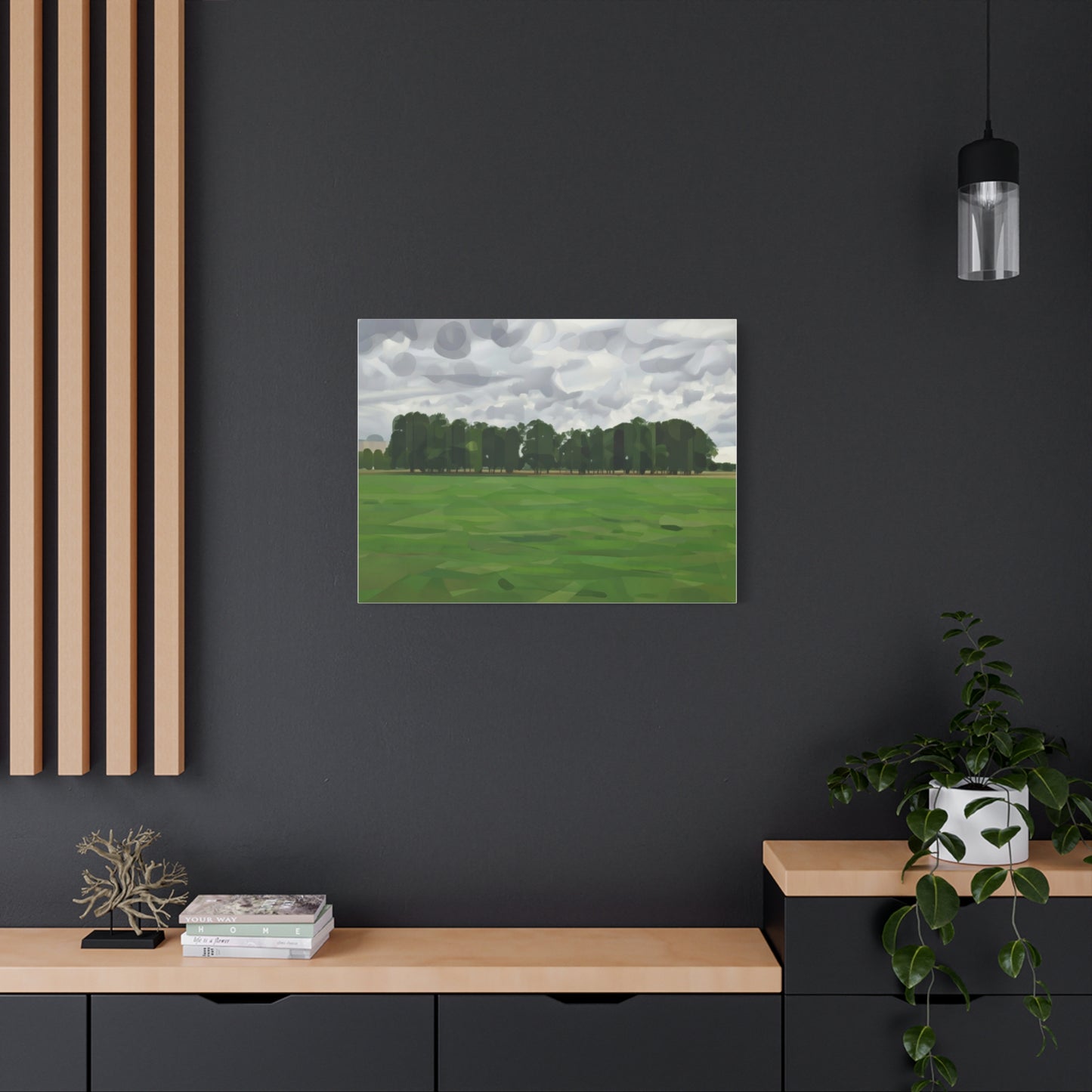 Green Field Landscape Canvas Print — Tranquil Park Scene Matte Stretched Canvas