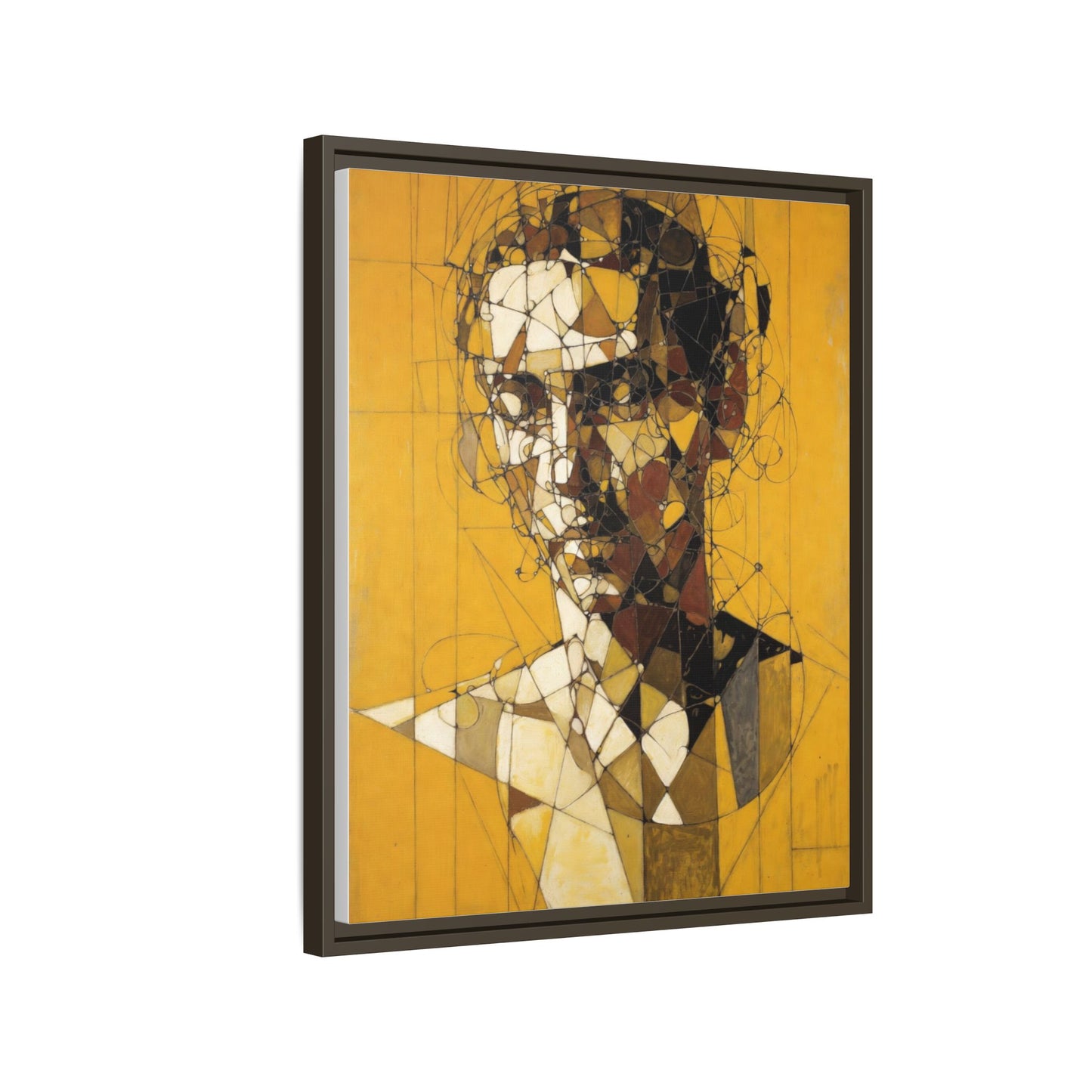 Framed Matte Canvas Art - Abstract Geometric Portrait on Mustard Yellow