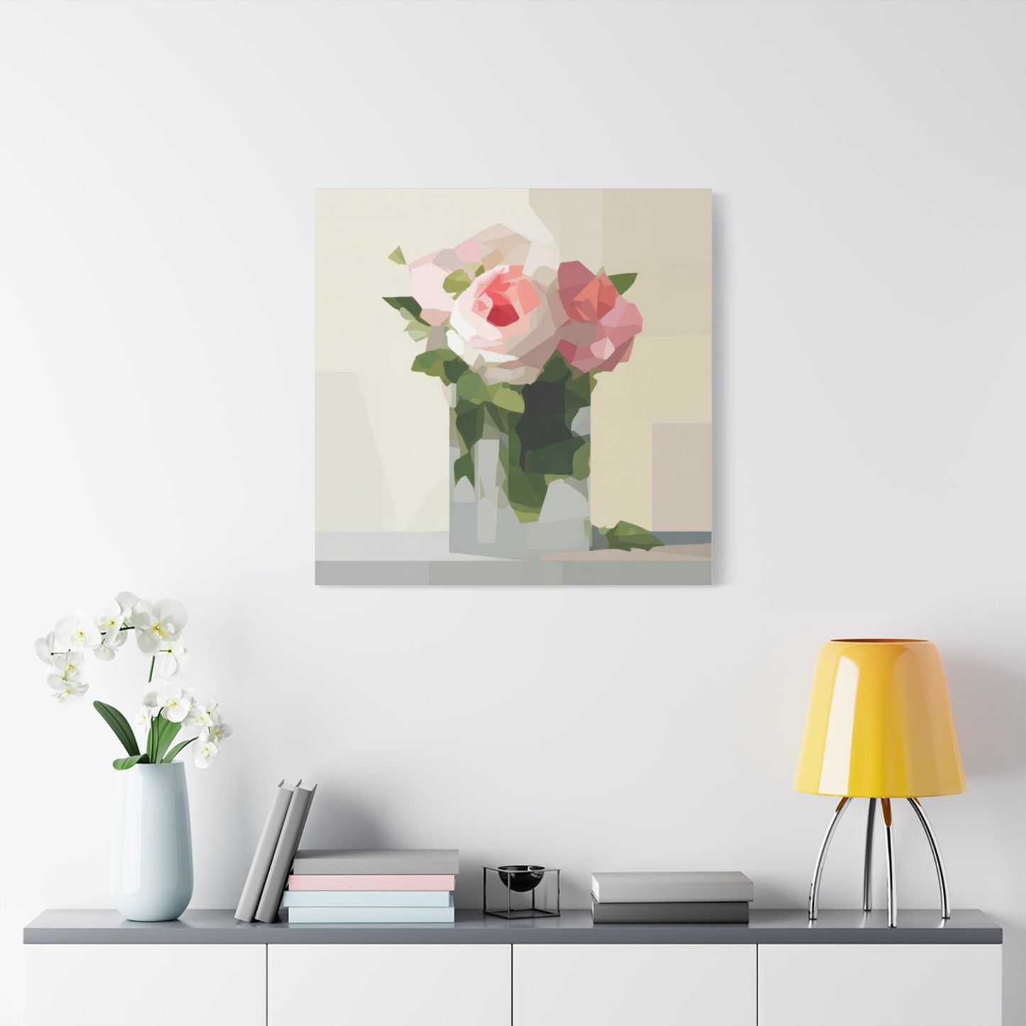Pink Rose Still Life Canvas — Modern Floral Wall Art, Matte Stretched Canvas