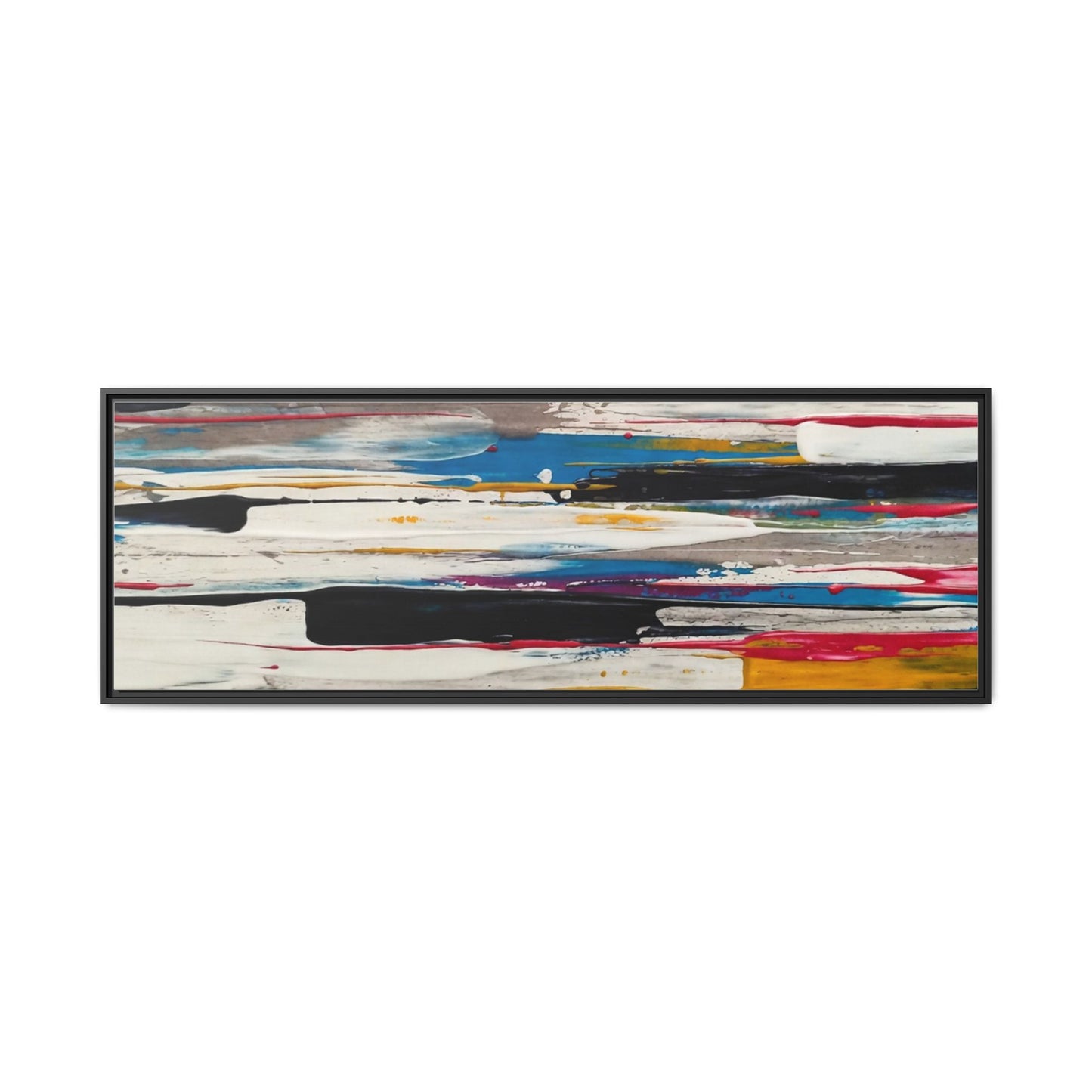 Abstract Multi-Color Framed Canvas Wall Art — Modern Horizontal Brushstroke Print