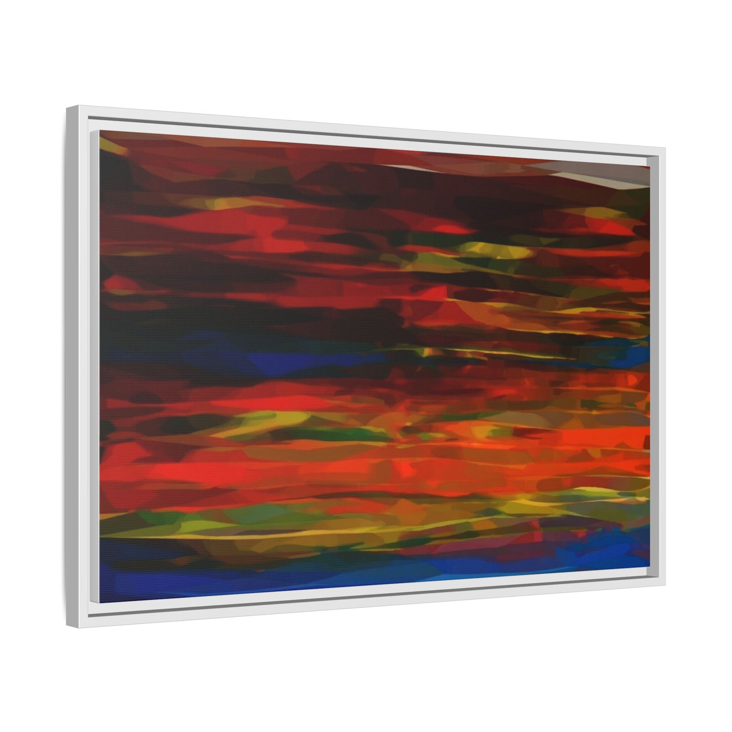 Abstract Multi-Color Matte Canvas Framed Wall Art — Bold Red & Blue Modern Painting
