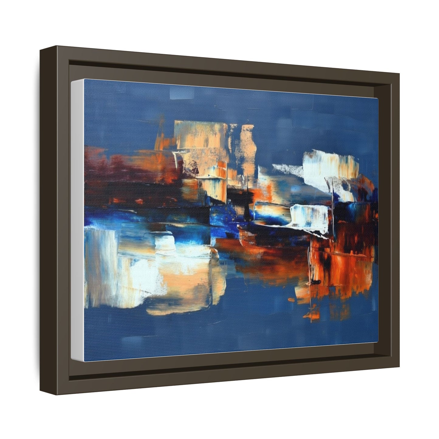 Abstract Blue & Rust Framed Canvas Art — Modern Matte Wall Painting