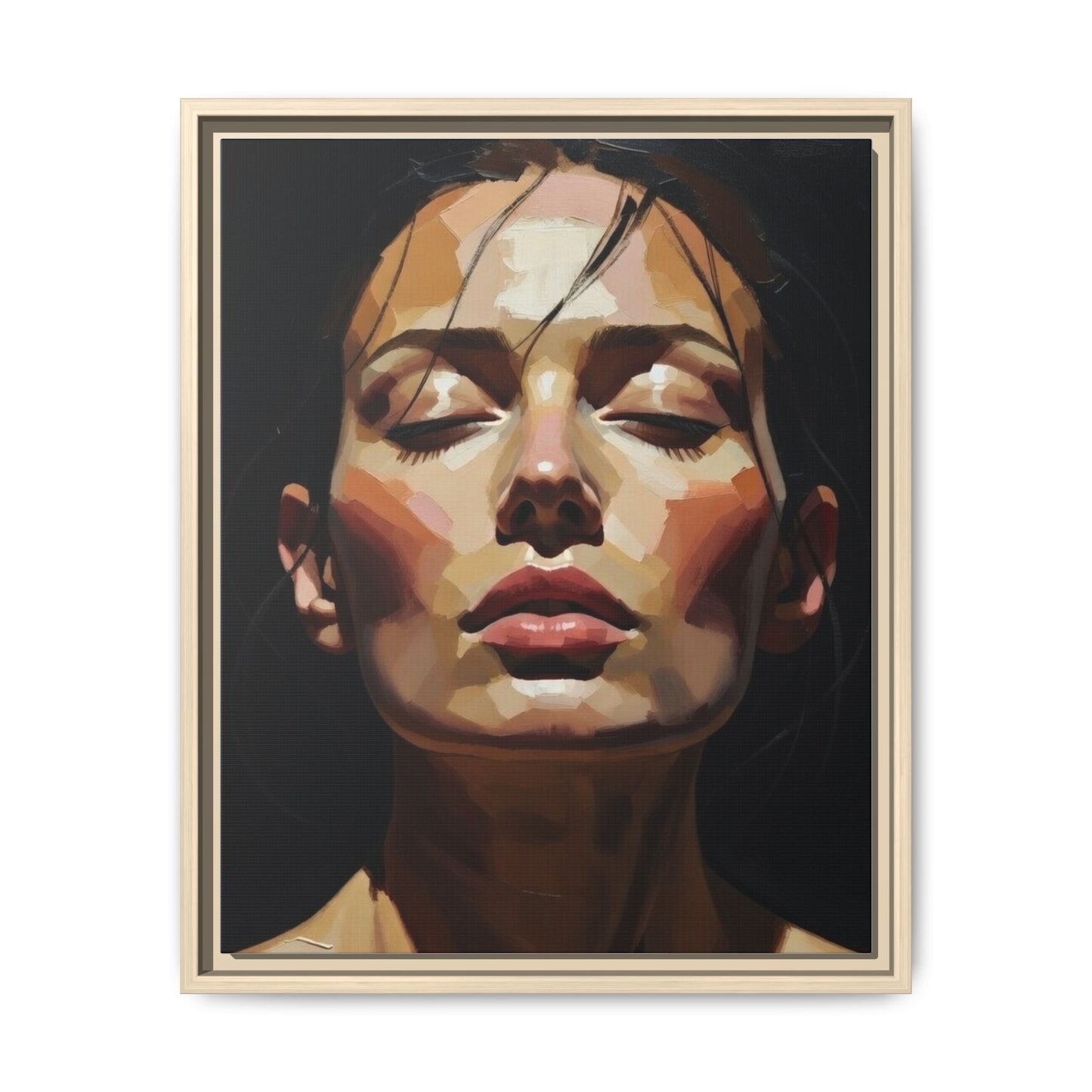Framed Matte Canvas Portrait – Woman with Eyes Closed (Multi‑Color)