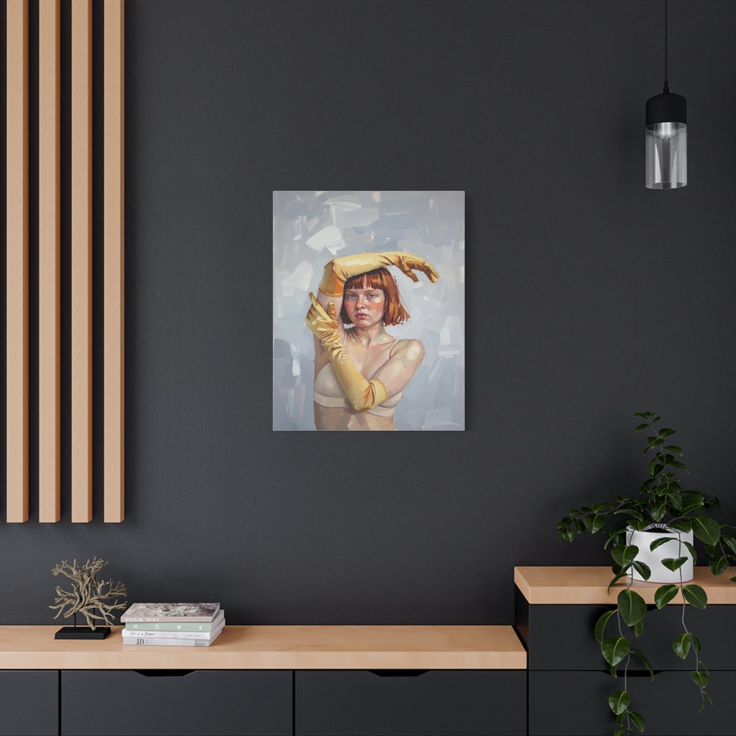 Portrait Canvas Print — Redheaded Woman with Yellow Gloves, Matte Stretched Art
