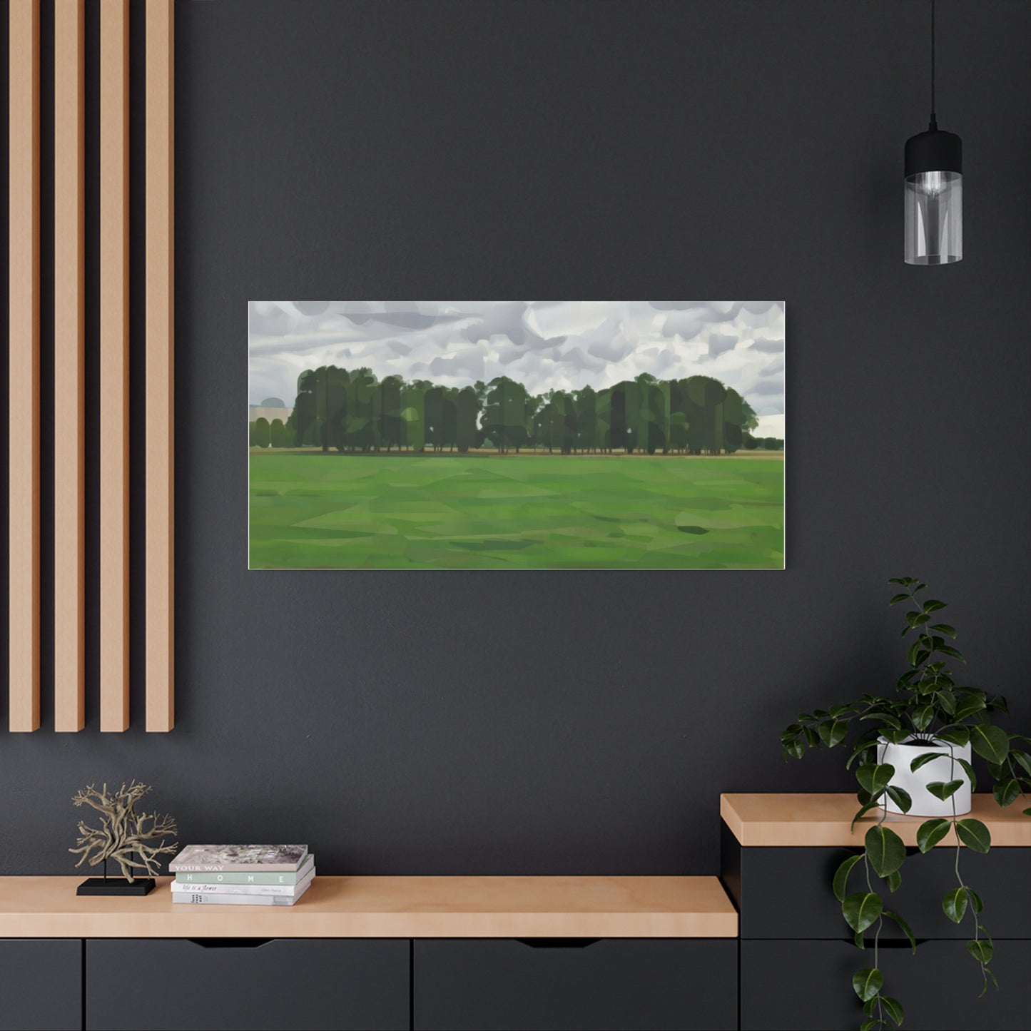Green Field Landscape Canvas Print — Tranquil Park Scene Matte Stretched Canvas