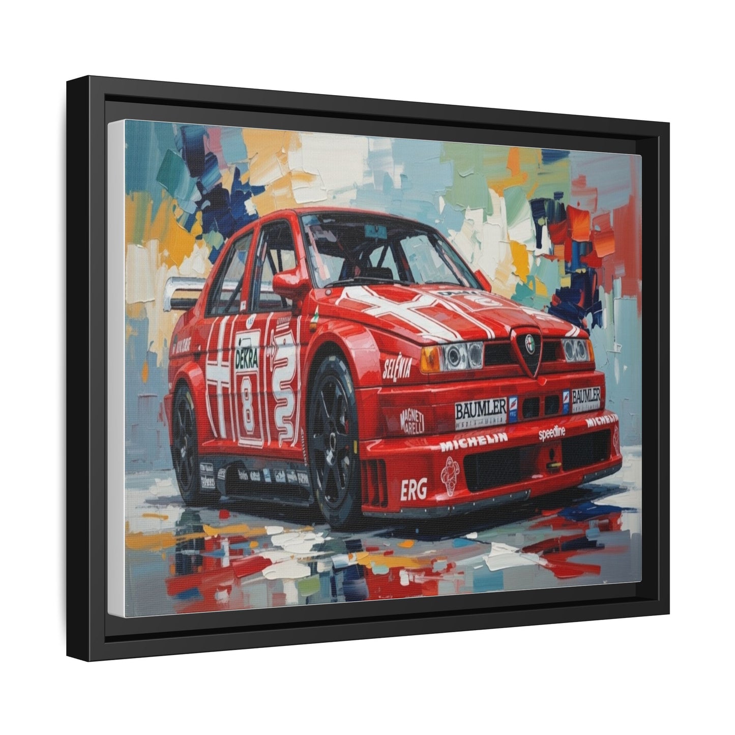 Framed Racing Car Canvas Print — Red Alfa Romeo Track Art