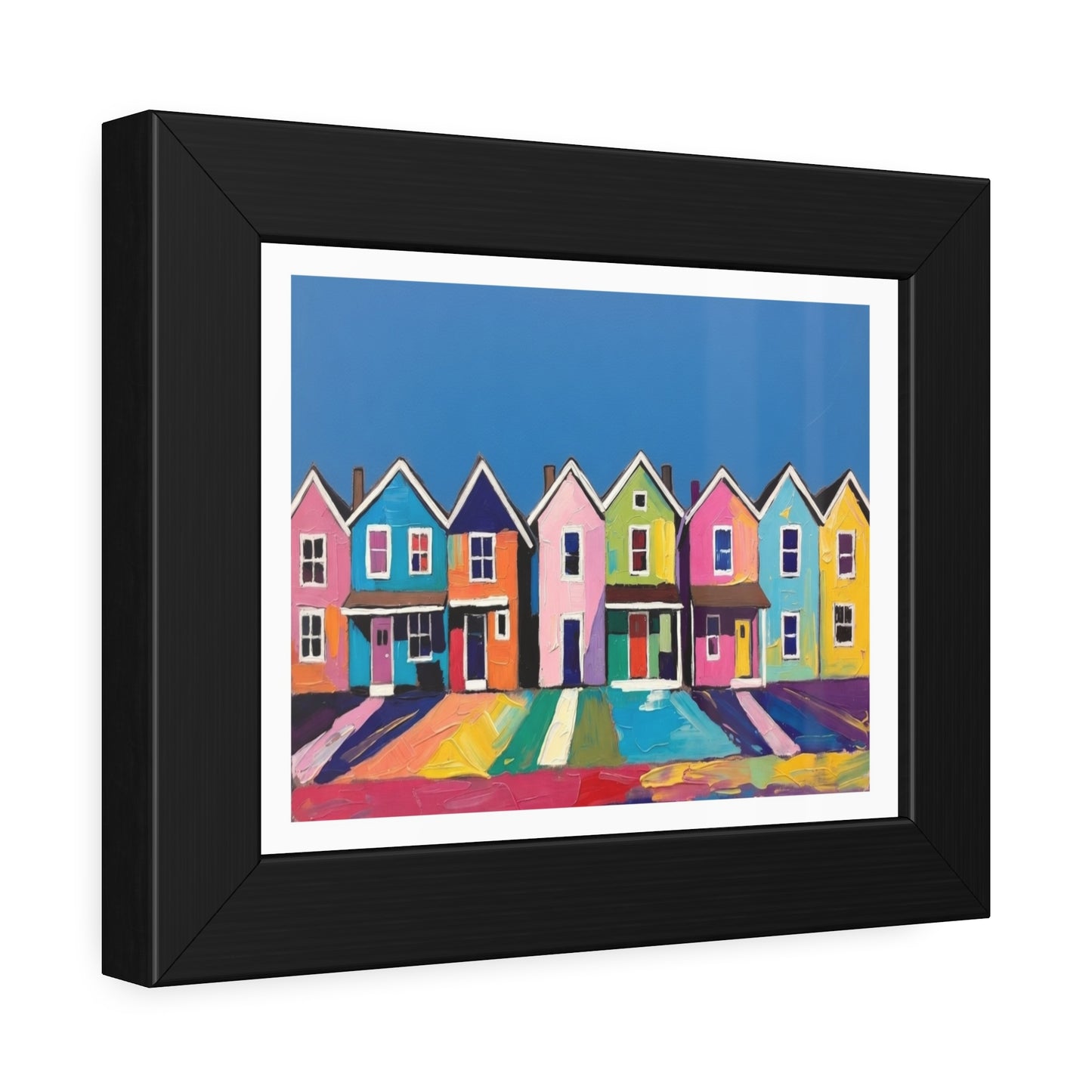 Framed Poster Colorful Row of Houses Wall Art