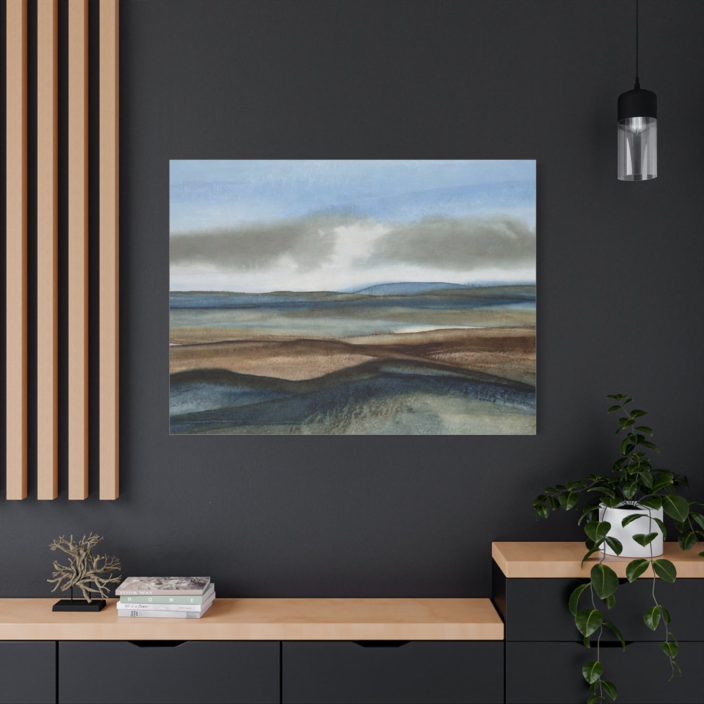 Coastal Mist Matte Canvas Print — Serene Blue-Brown Landscape Wall Art