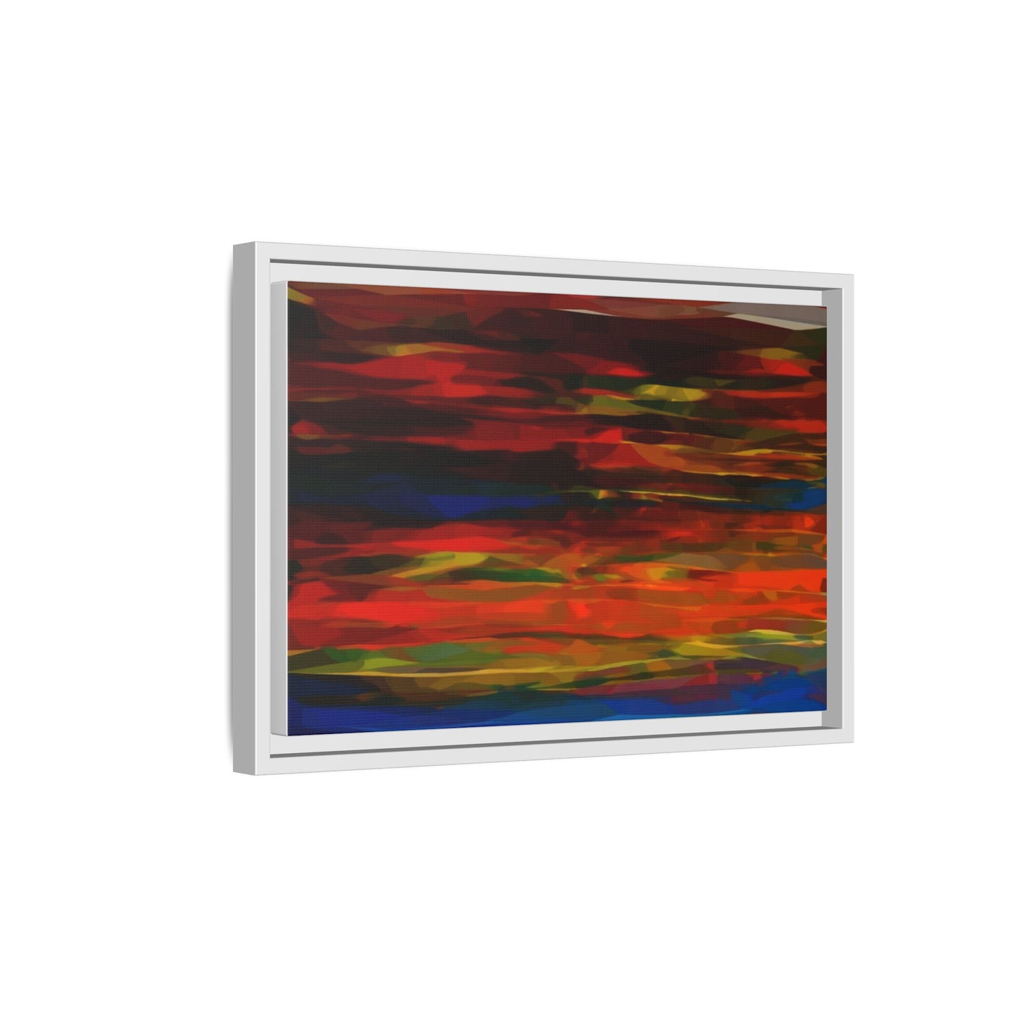 Abstract Multi-Color Matte Canvas Framed Wall Art — Bold Red & Blue Modern Painting