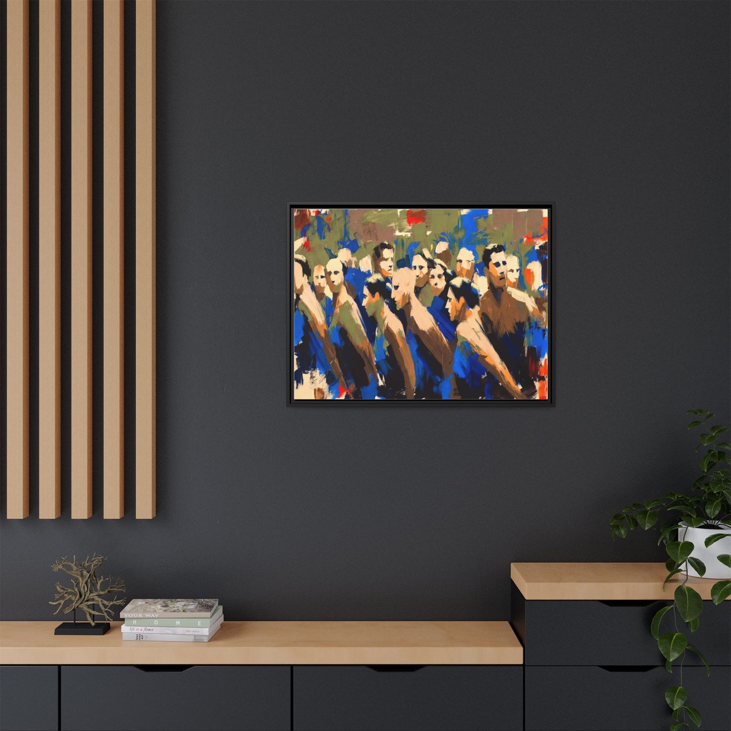 Abstract Crowd Matte Canvas Print — Framed Multi-Color Wall Art