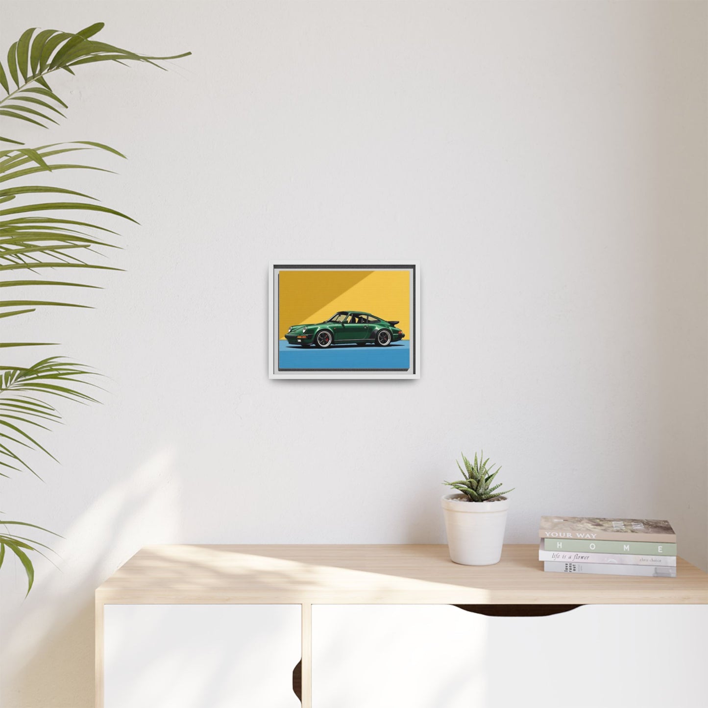 Framed Matte Canvas — Green Sports Car Wall Art