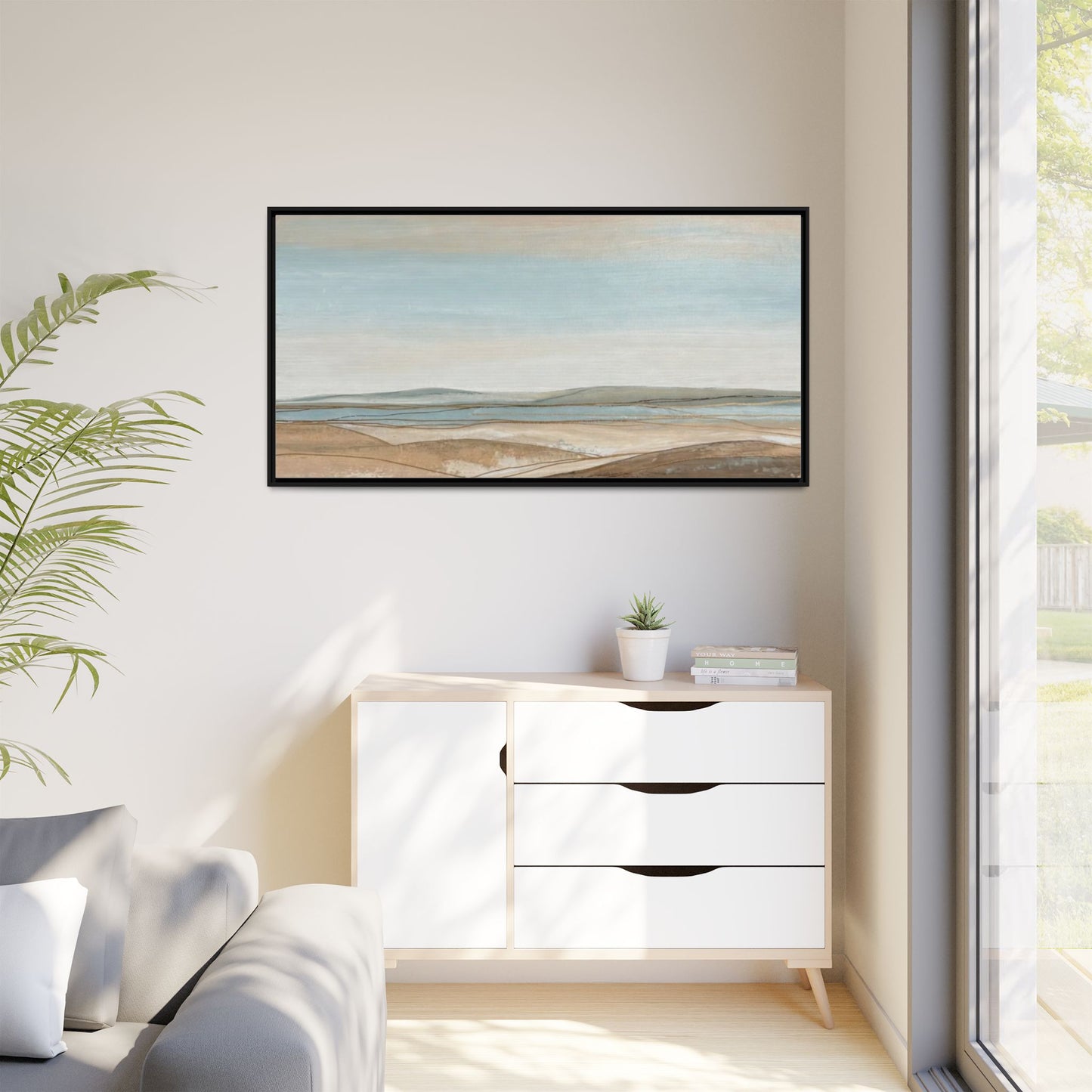 Framed Abstract Landscape Matte Canvas — Serene Coastal Horizon Wall Art