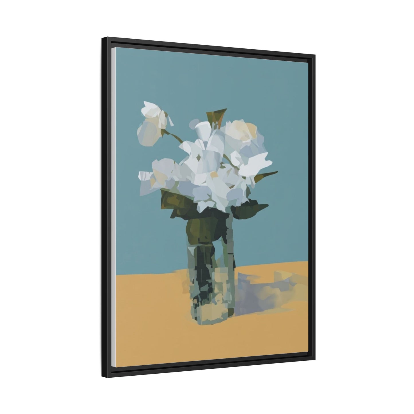 Framed Floral Still Life Canvas Art — Modern White Bouquet Wall Art