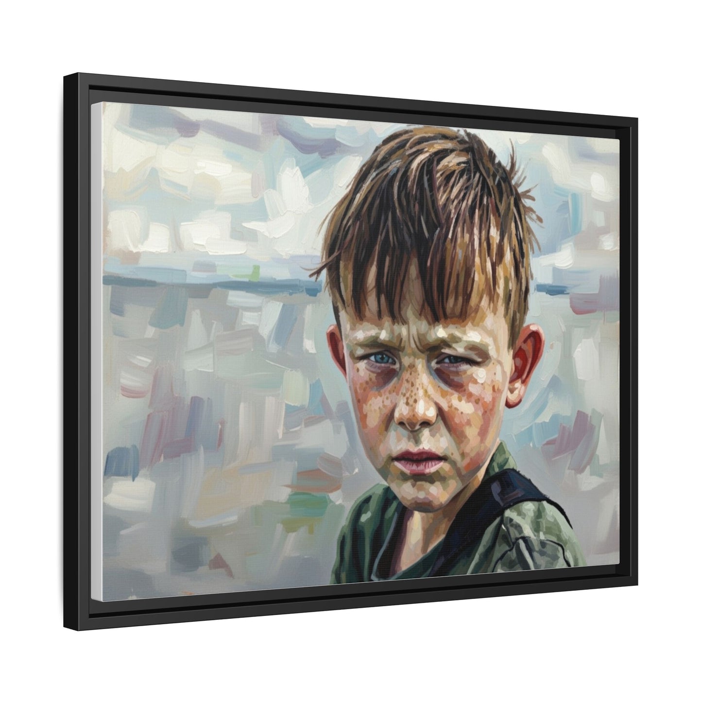 Framed Matte Canvas: Gritty Boy Portrait Art Print