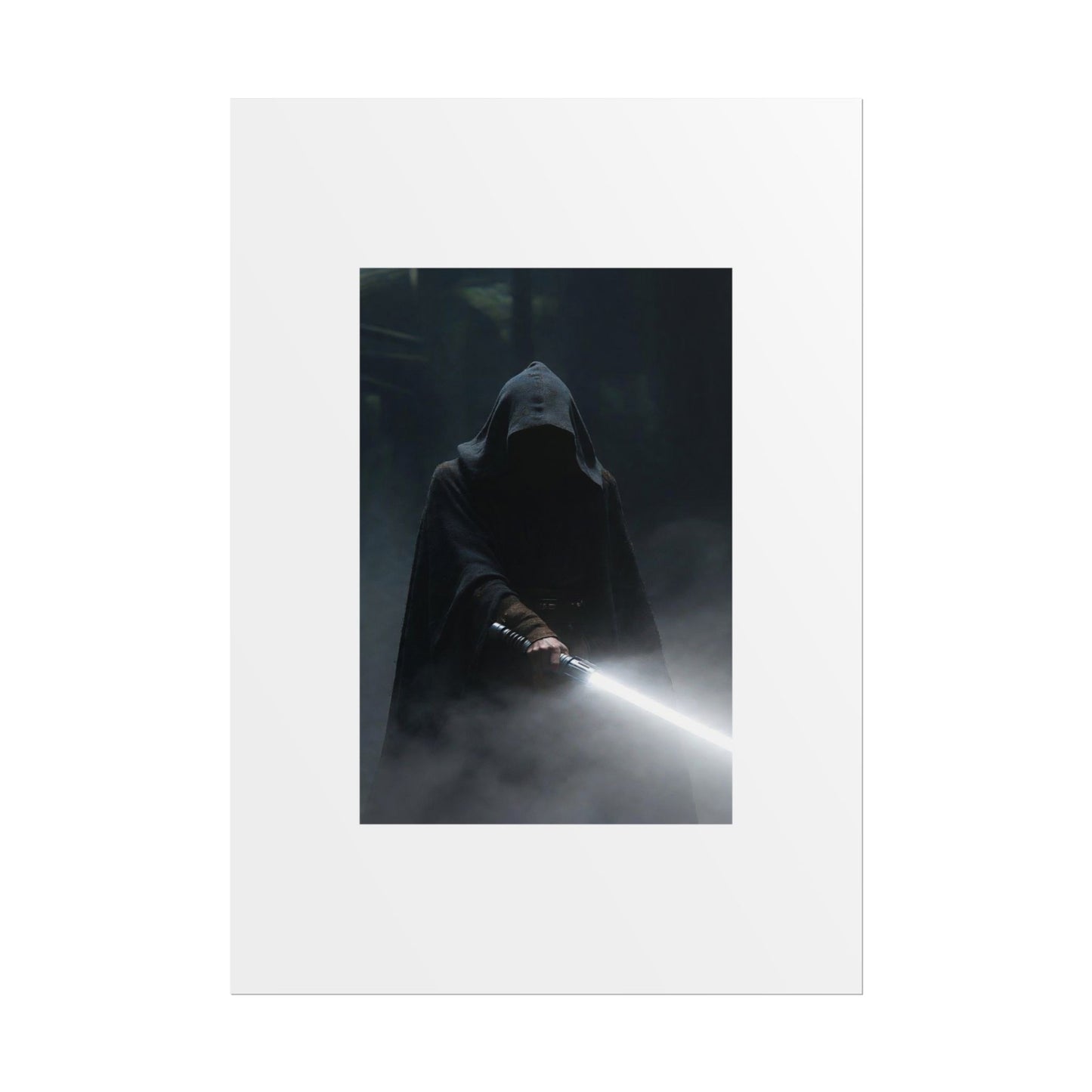 Dark Hooded Warrior Lightsaber Poster — Rolled Sci‑Fi Wall Art