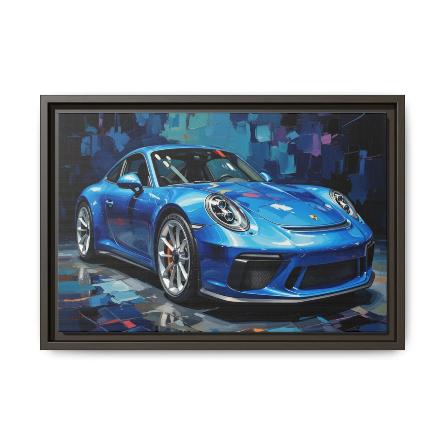 Blue Sports Car Matte Canvas Framed Print — Modern Automotive Wall Art