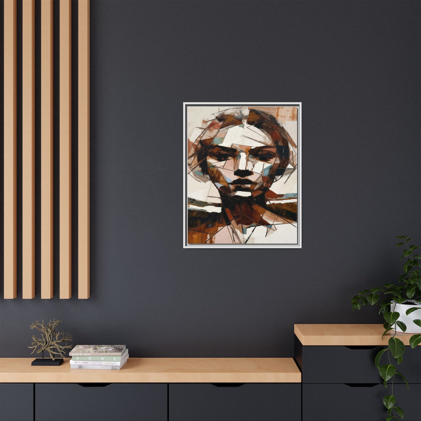 Abstract Woman Portrait Matte Canvas Framed — Geometric Multi-Color Wall Art