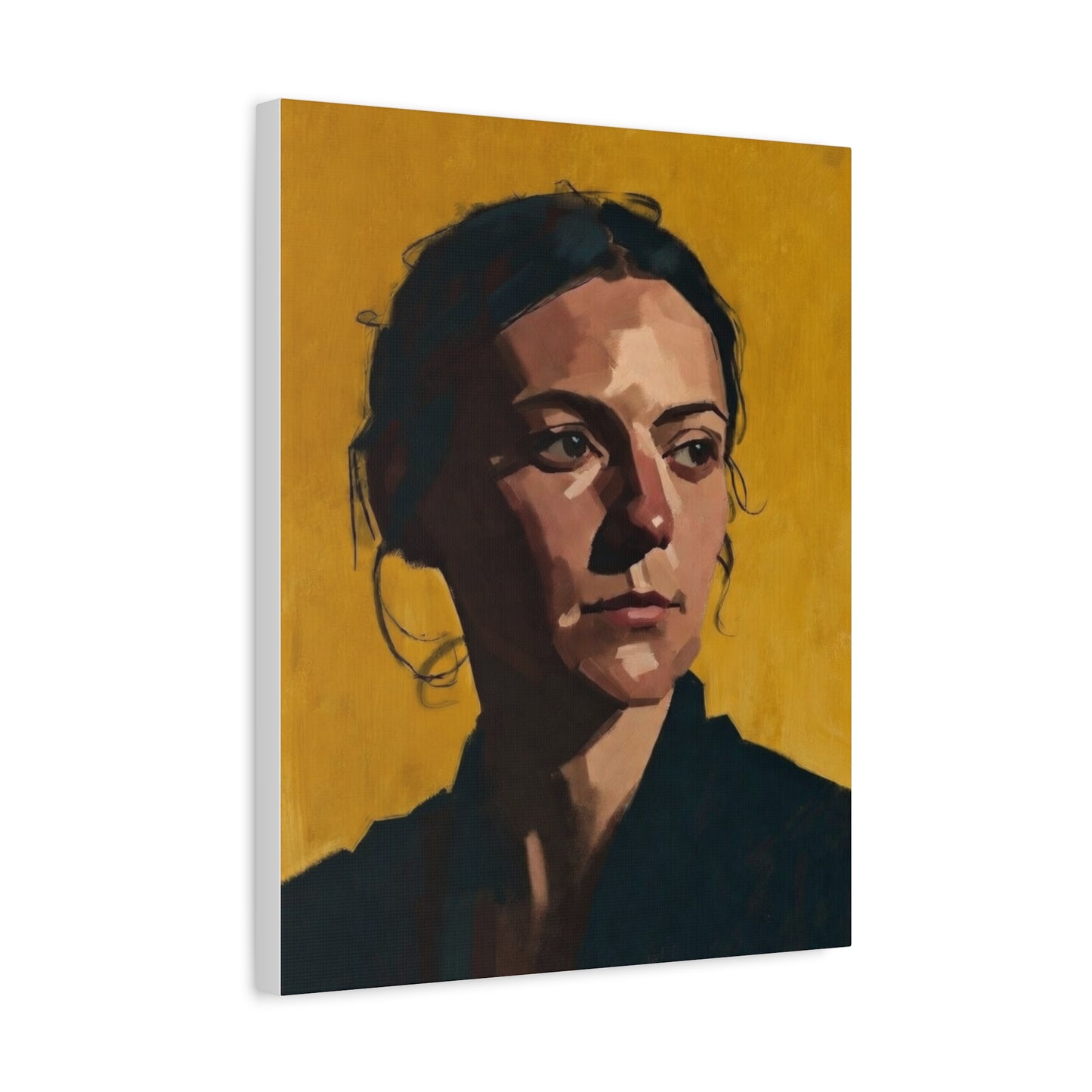 Portrait Painting Canvas Print — Moody Golden Female Portrait on Matte Stretched Canvas