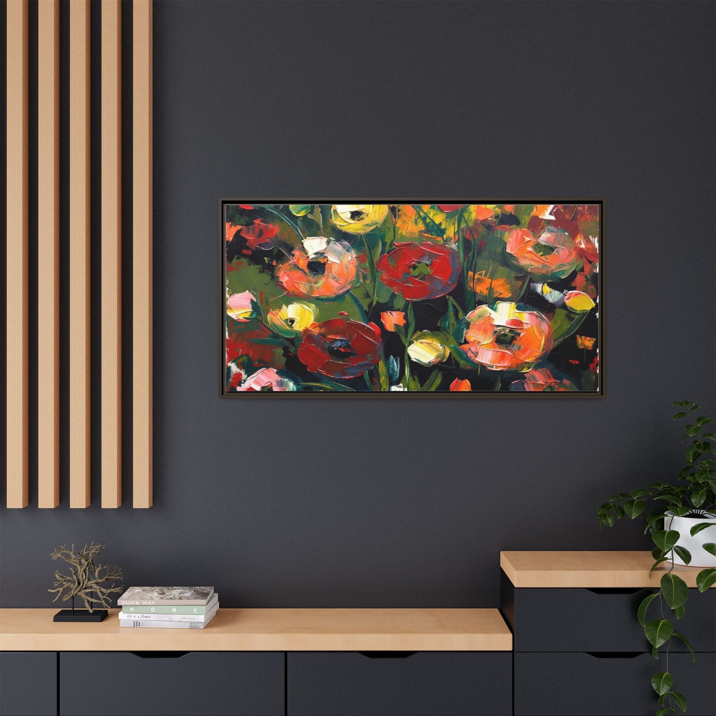 Framed Floral Canvas Print — Vibrant Abstract Poppies Wall Art