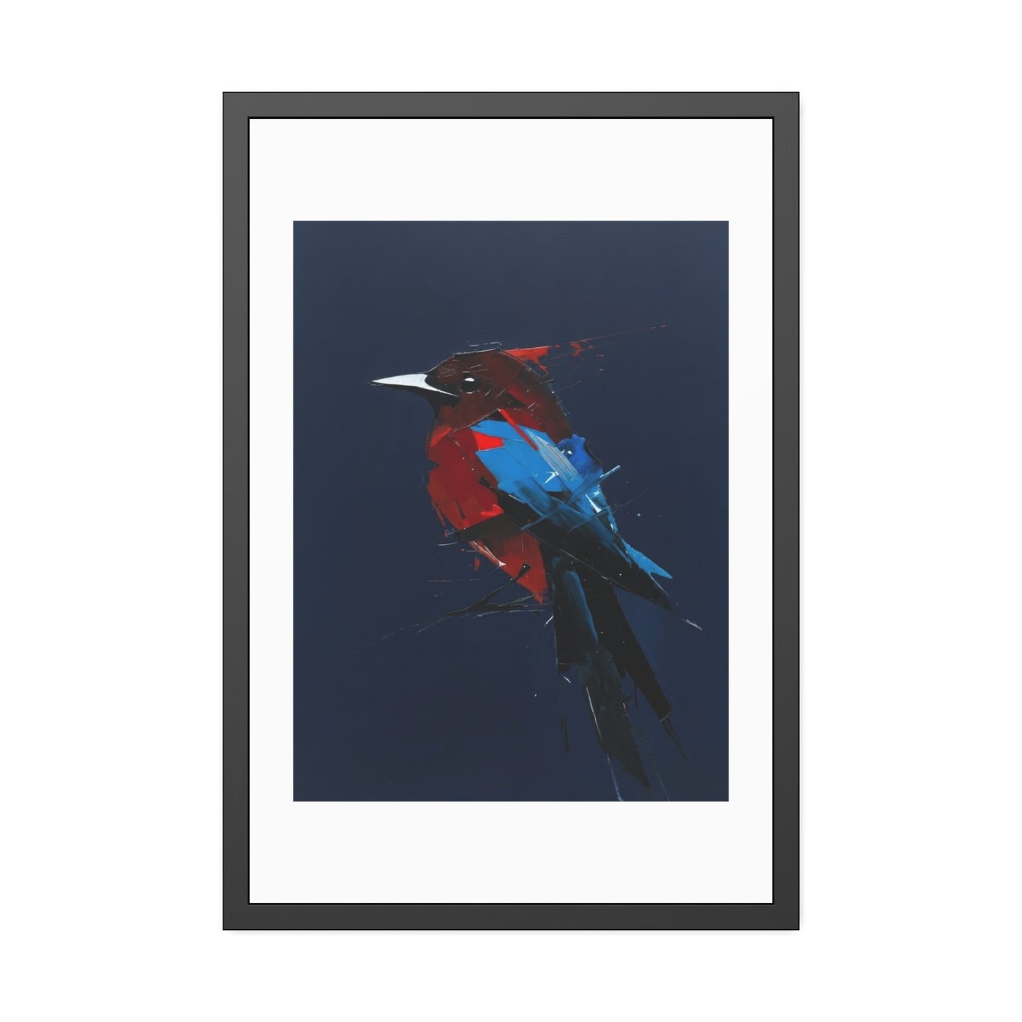 Framed Bird Art Print — Modern Red & Blue Kingfisher Poster