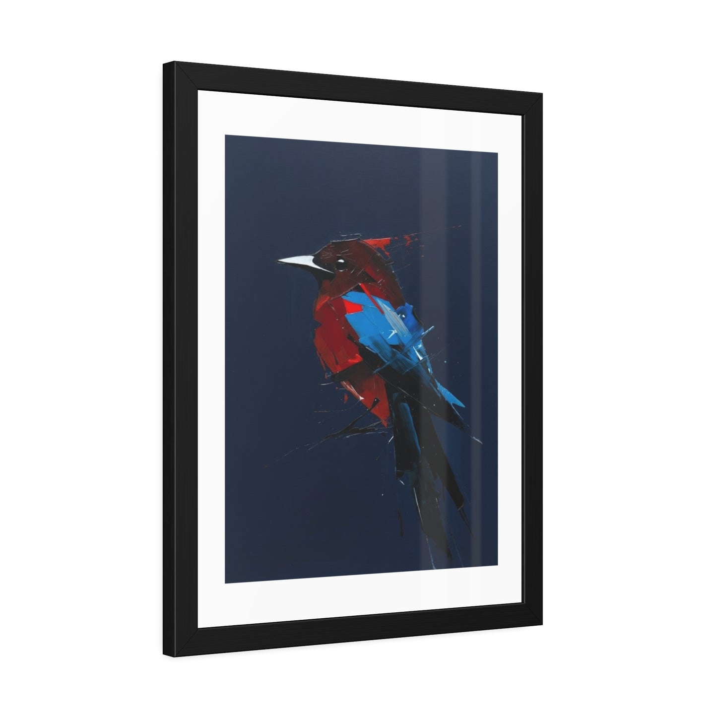 Framed Bird Art Print — Modern Red & Blue Kingfisher Poster