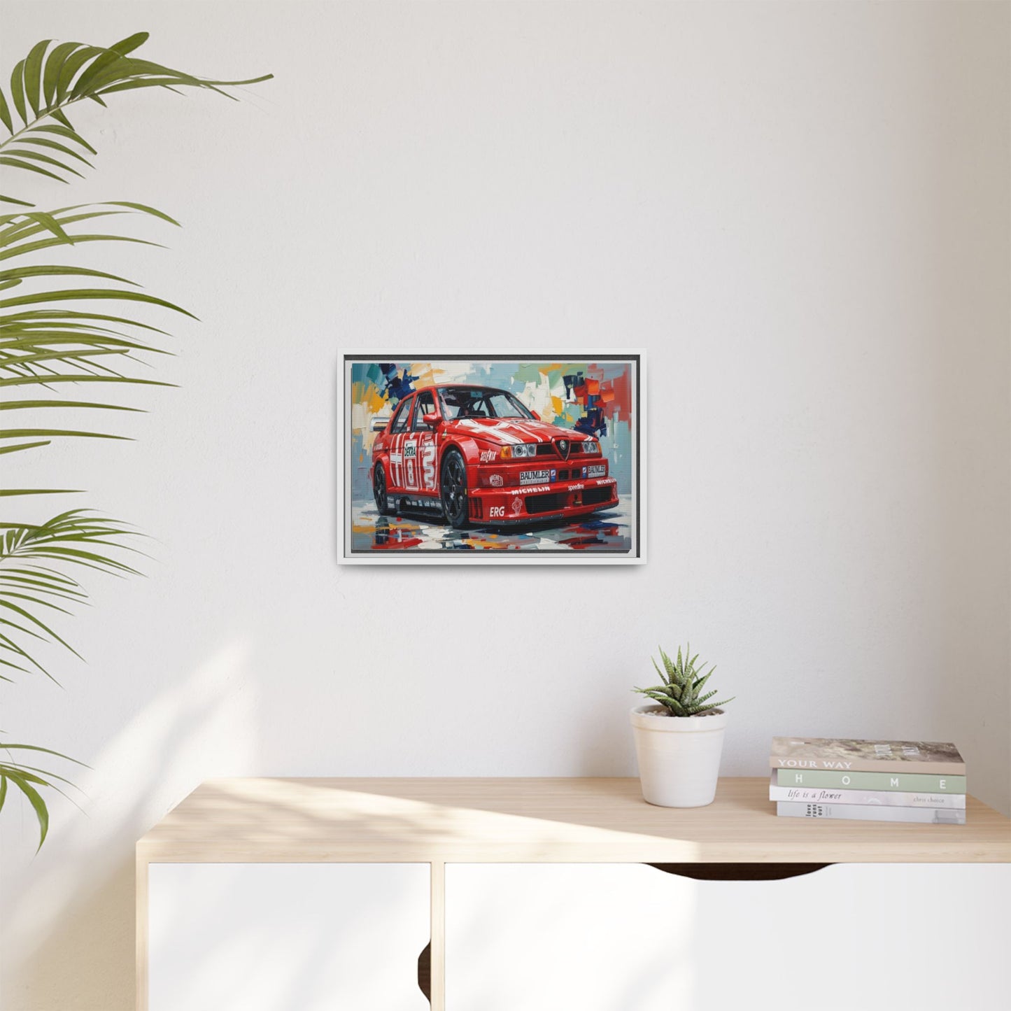 Framed Racing Car Canvas Print — Red Alfa Romeo Track Art