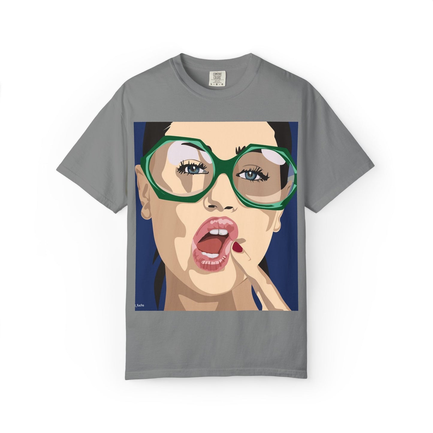 Pop Art Woman Graphic T‑Shirt — Retro Chic Green Glasses Design