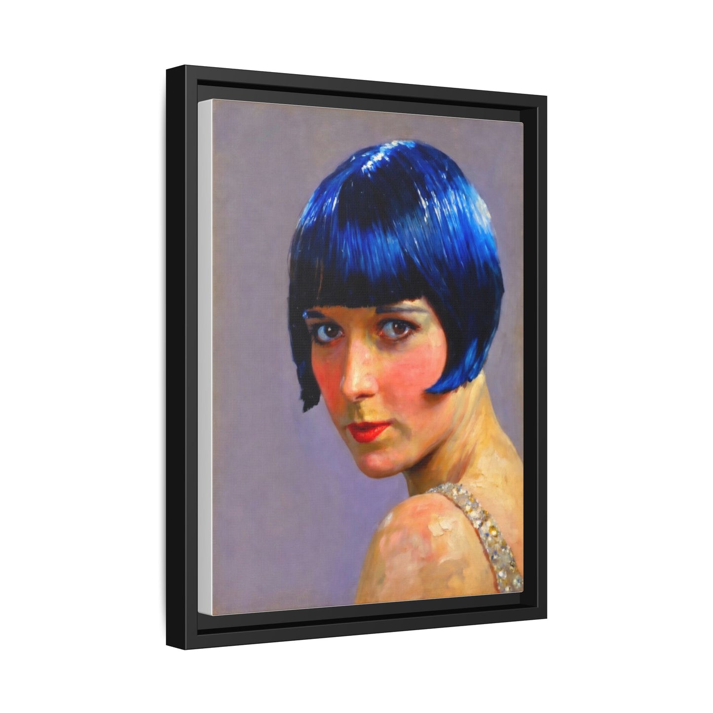 Framed Matte Canvas Art Print — Vintage Portrait with Blue Bob