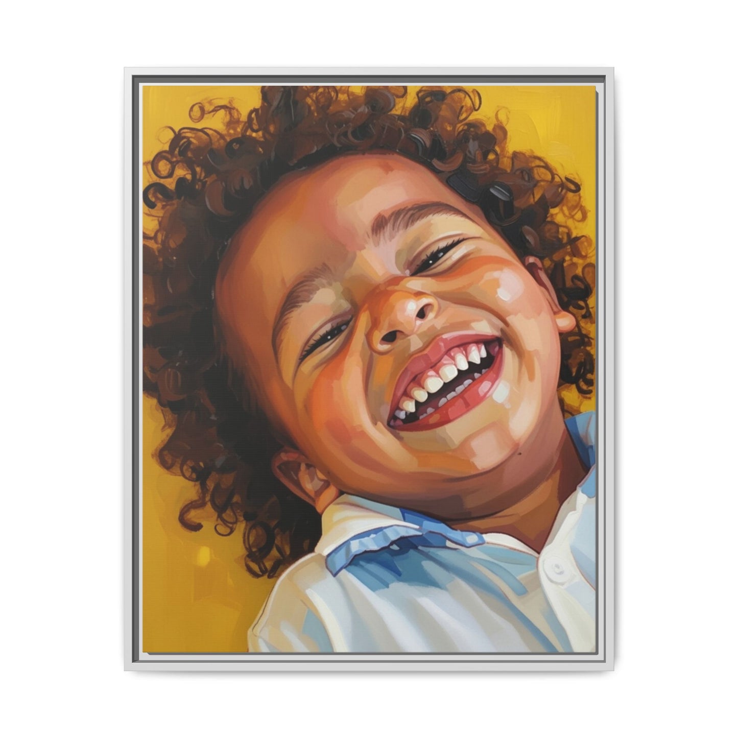 Framed Matte Canvas Print – Joyful Child Portrait, Colorful Nursery Wall Art