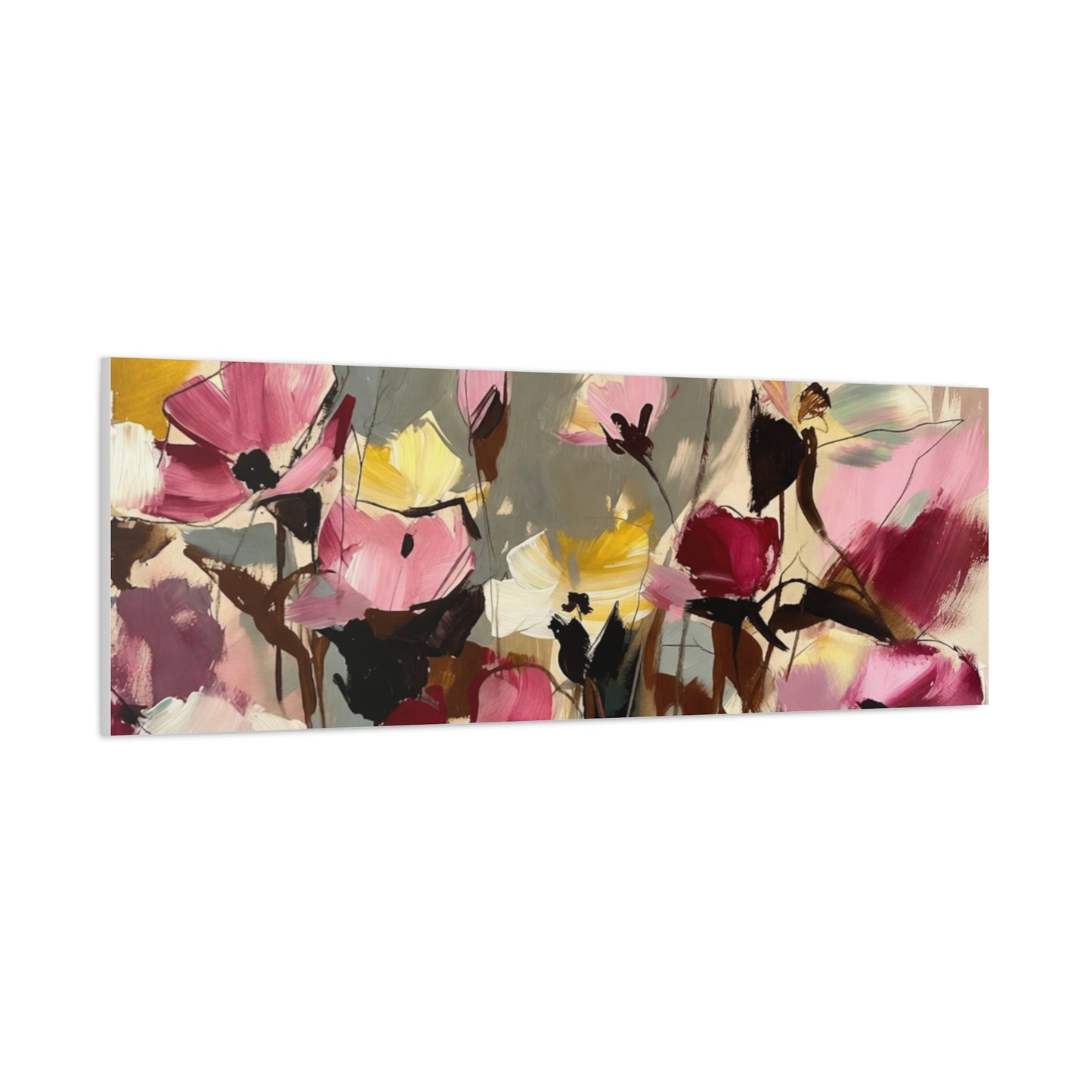 Floral Abstract Canvas Wall Art — Pink & Yellow Bloom Stretched Matte Print