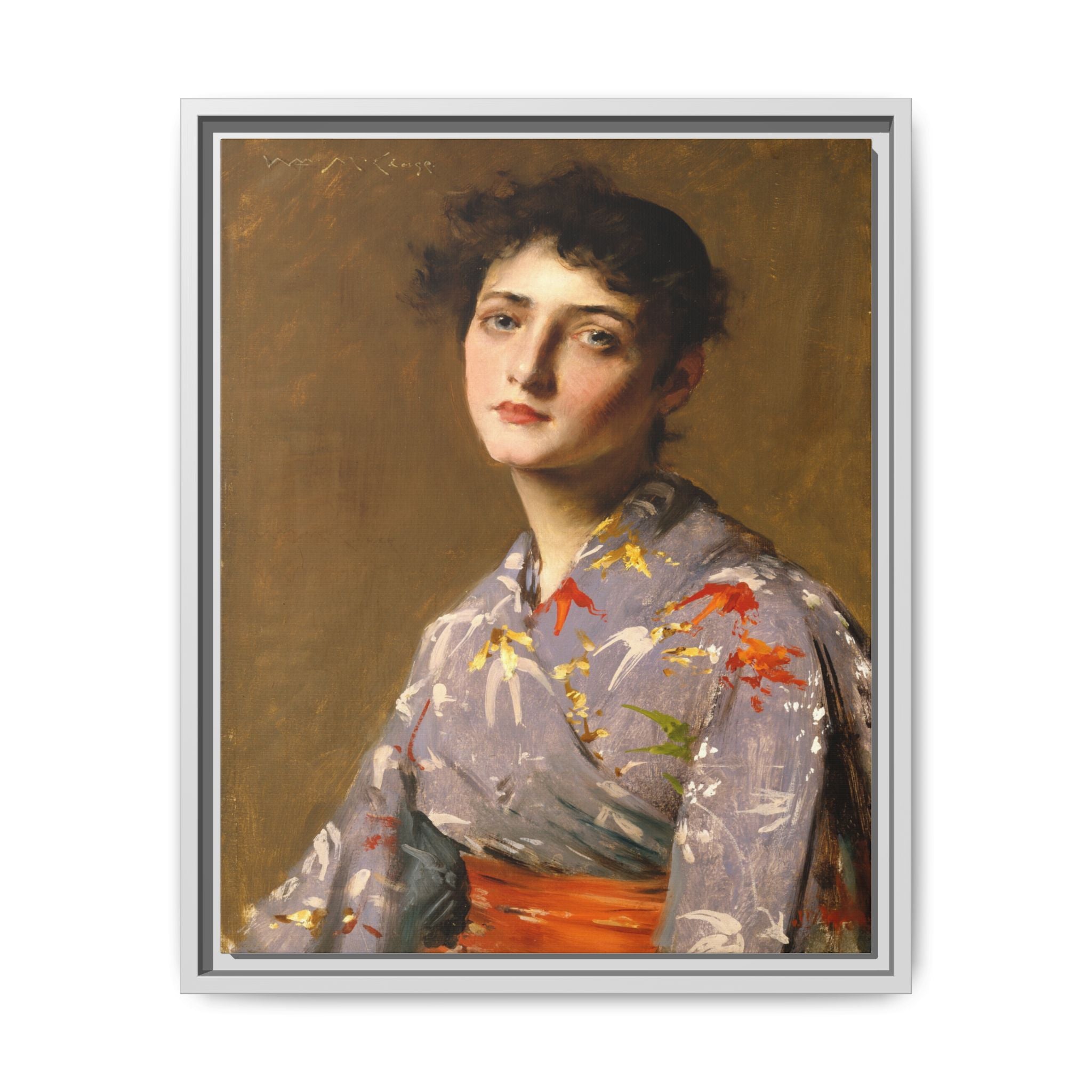 Girl in a Japanese Costume by William Merritt Chase Framed Matte Canvas Wall Art Print