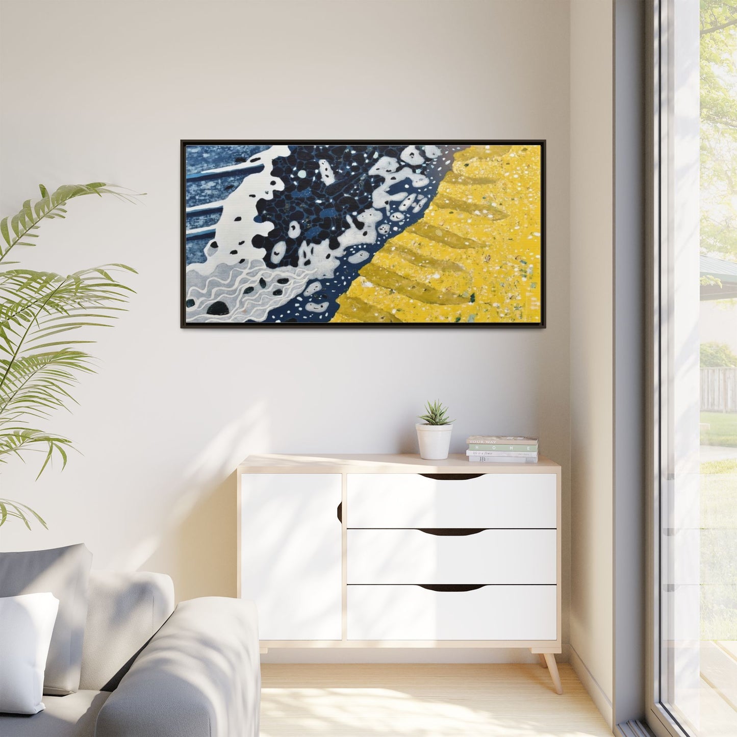 Framed Abstract Ocean & Sand Matte Canvas Print
