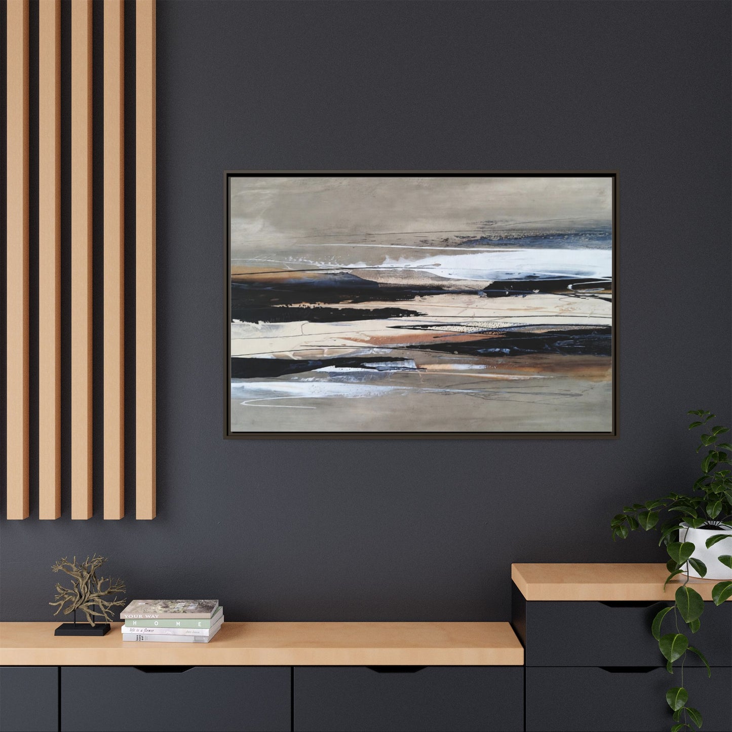 Abstract Seascape Matte Canvas Framed Wall Art — Neutral Coastal Landscape