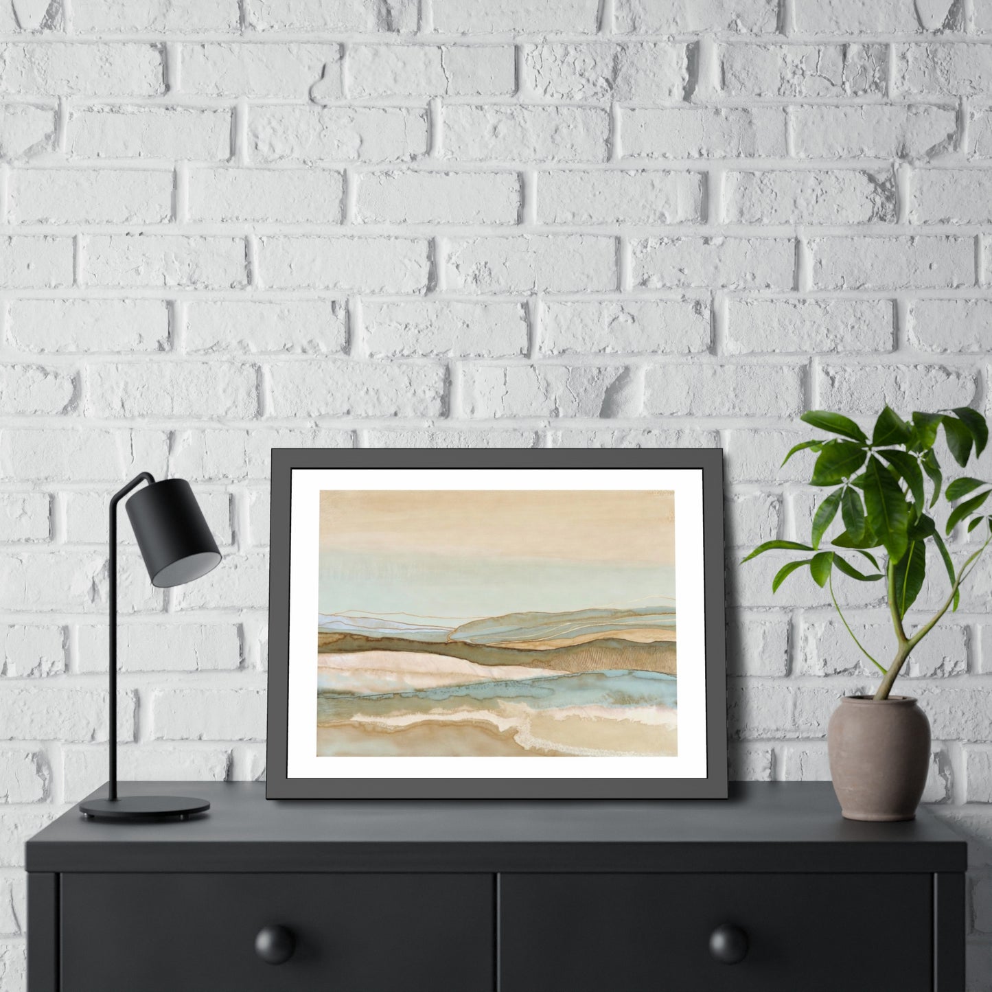 Framed Abstract Landscape Poster — Coastal Watercolor Wall Art