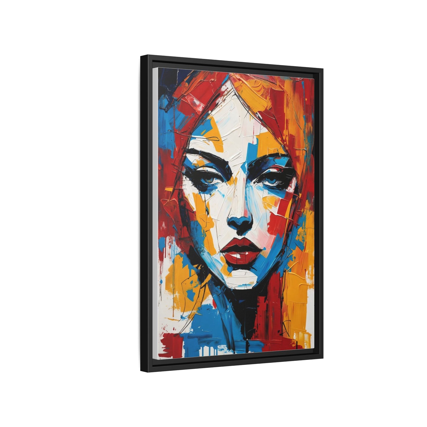 Framed Abstract Portrait Canvas — Colorful Female Face Wall Art