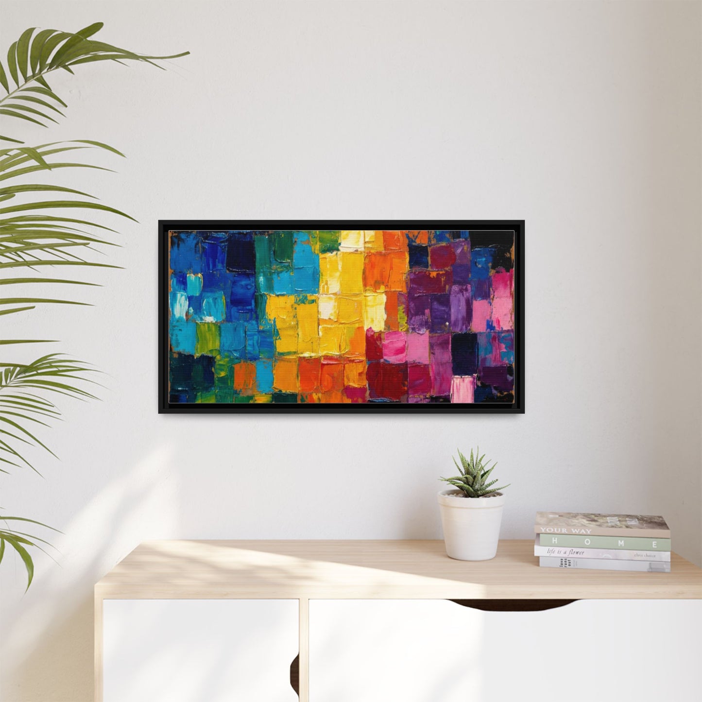 Abstract Rainbow Mosaic Framed Canvas Print — Colorful Modern Wall Art