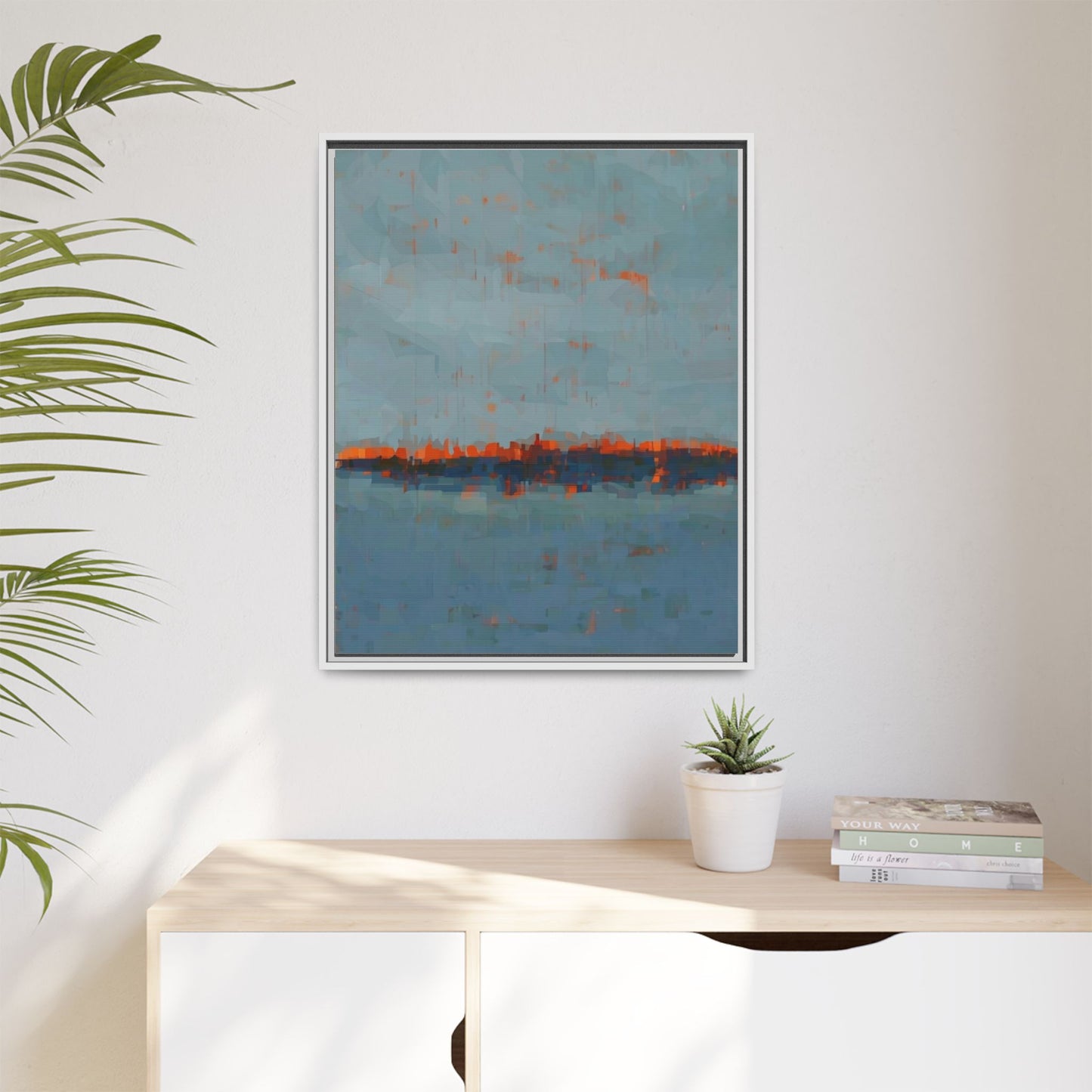 Framed Canvas Art — Teal & Orange Abstract Seascape