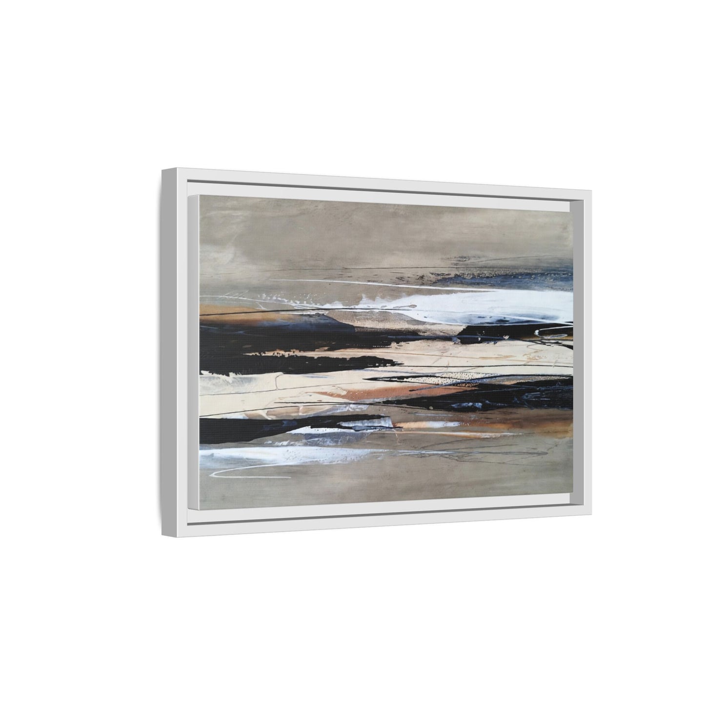 Abstract Seascape Matte Canvas Framed Wall Art — Neutral Coastal Landscape