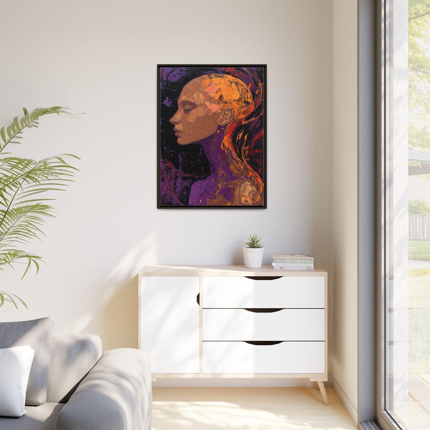 Abstract Profile Portrait Matte Framed Canvas — Multicolor Feminine Art Print