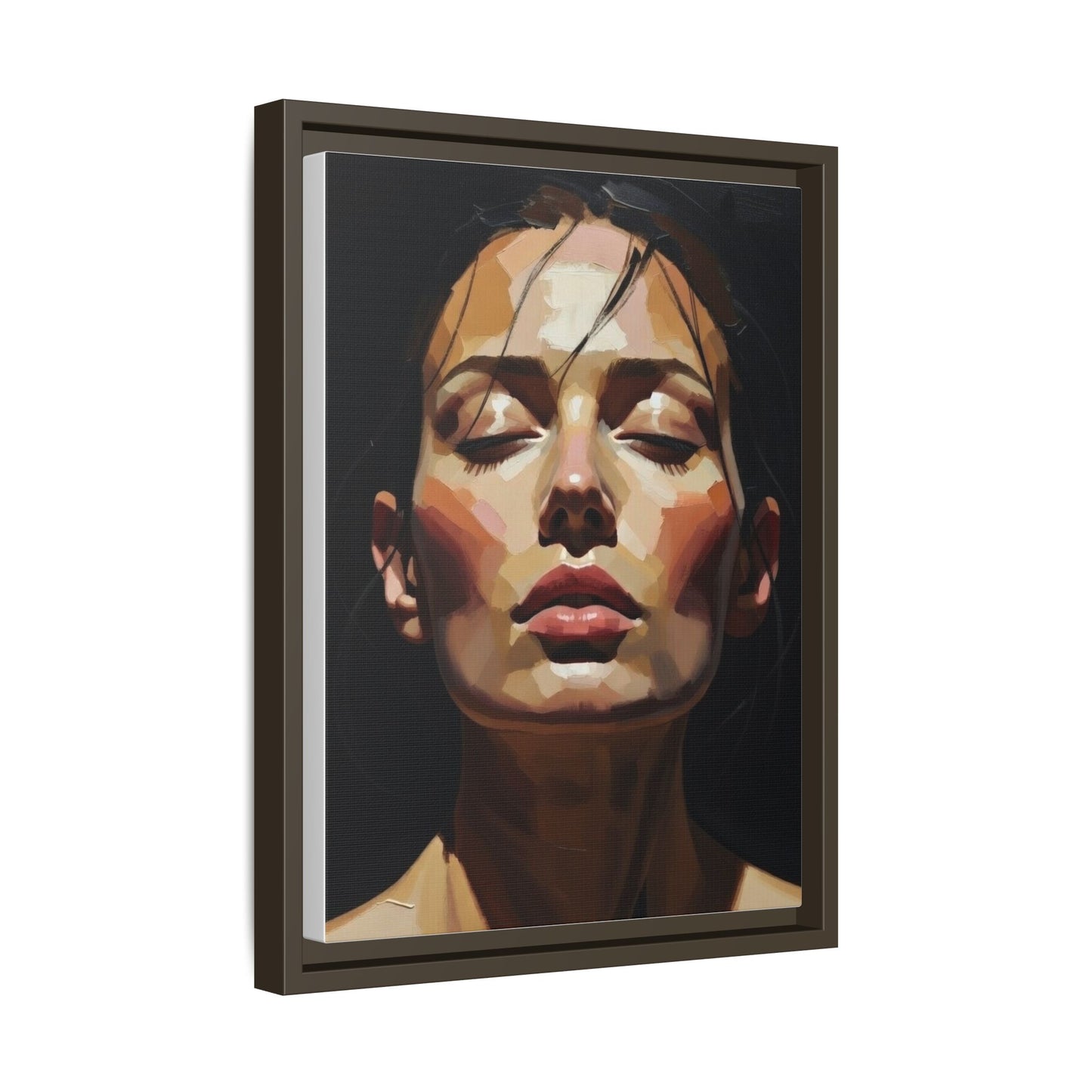 Framed Matte Canvas Portrait – Woman with Eyes Closed (Multi‑Color)