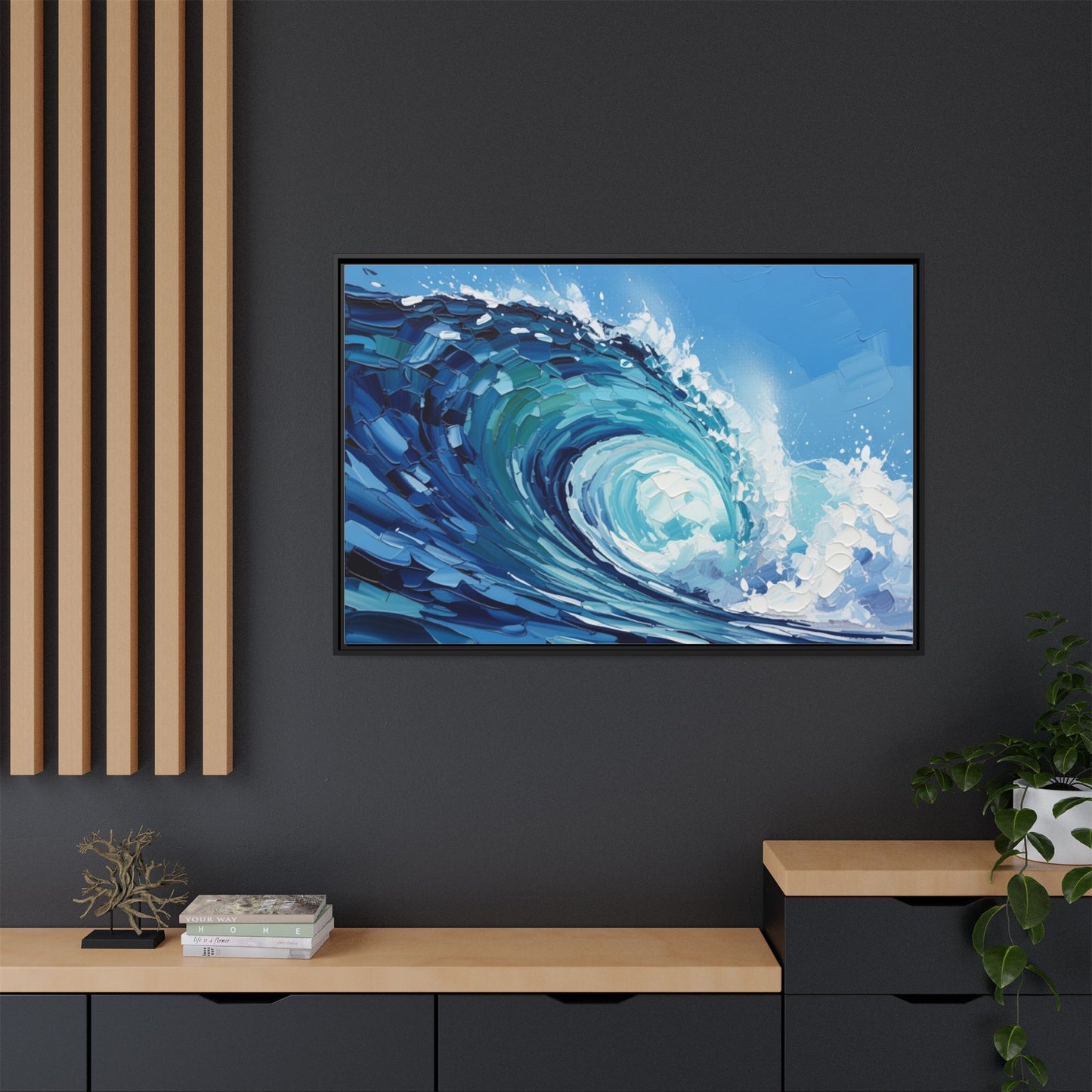 Framed Matte Canvas Wave Art — Blue Ocean Surf Wall Decor