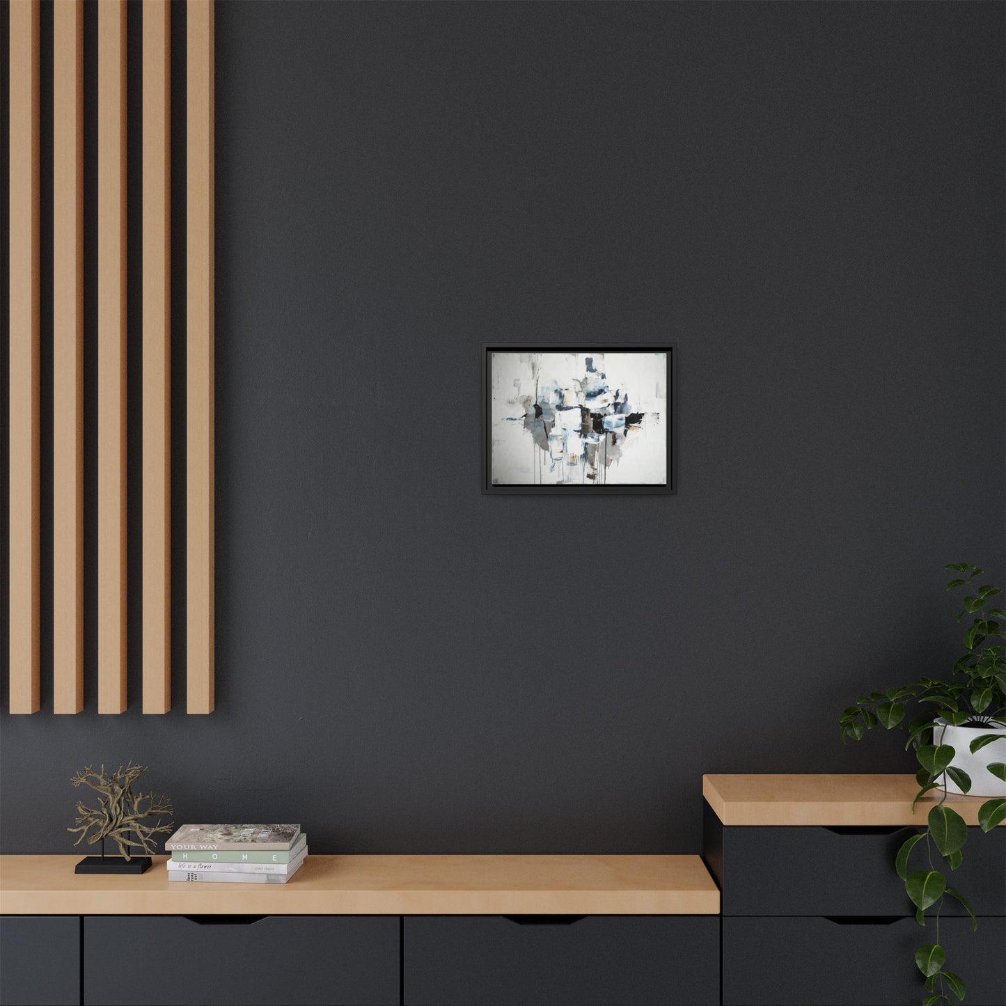 Framed Abstract Canvas Art — Blue Neutral Modern Wall Print