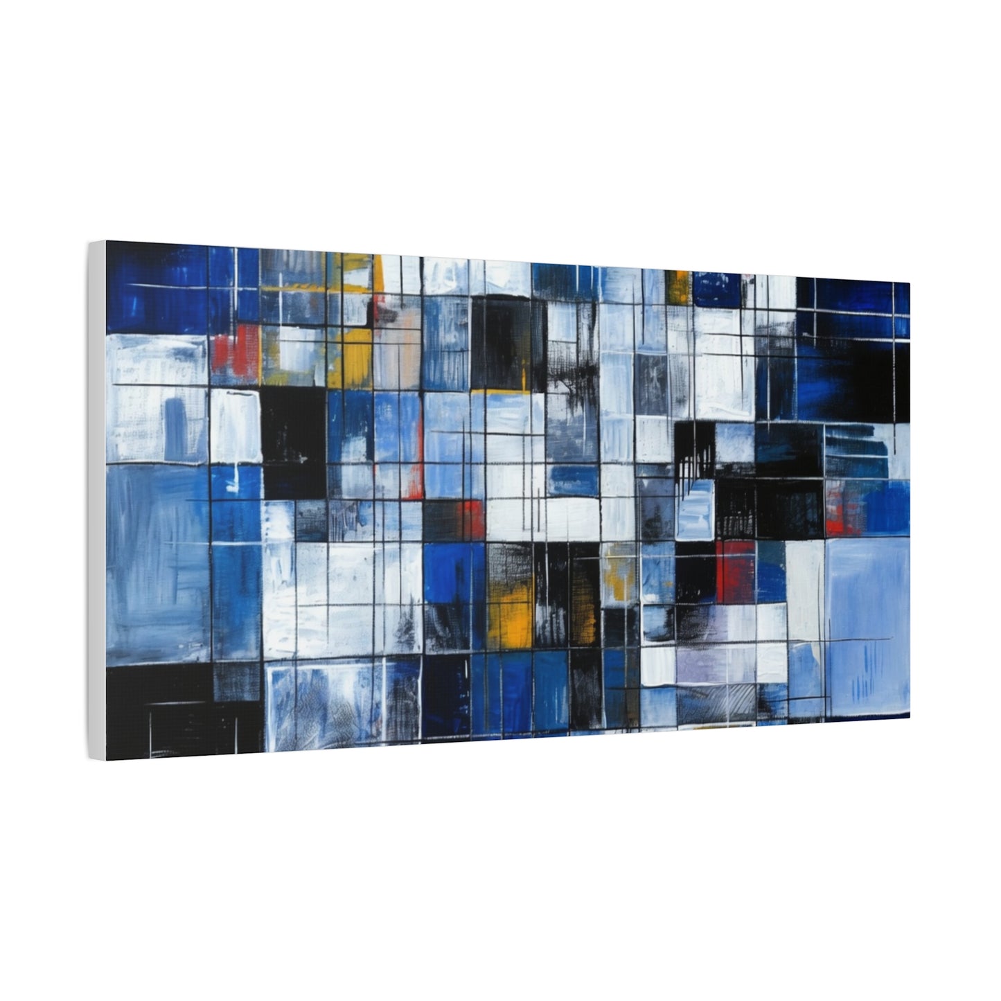 Abstract Blue Grid Matte Stretched Canvas Wall Art (1.25")